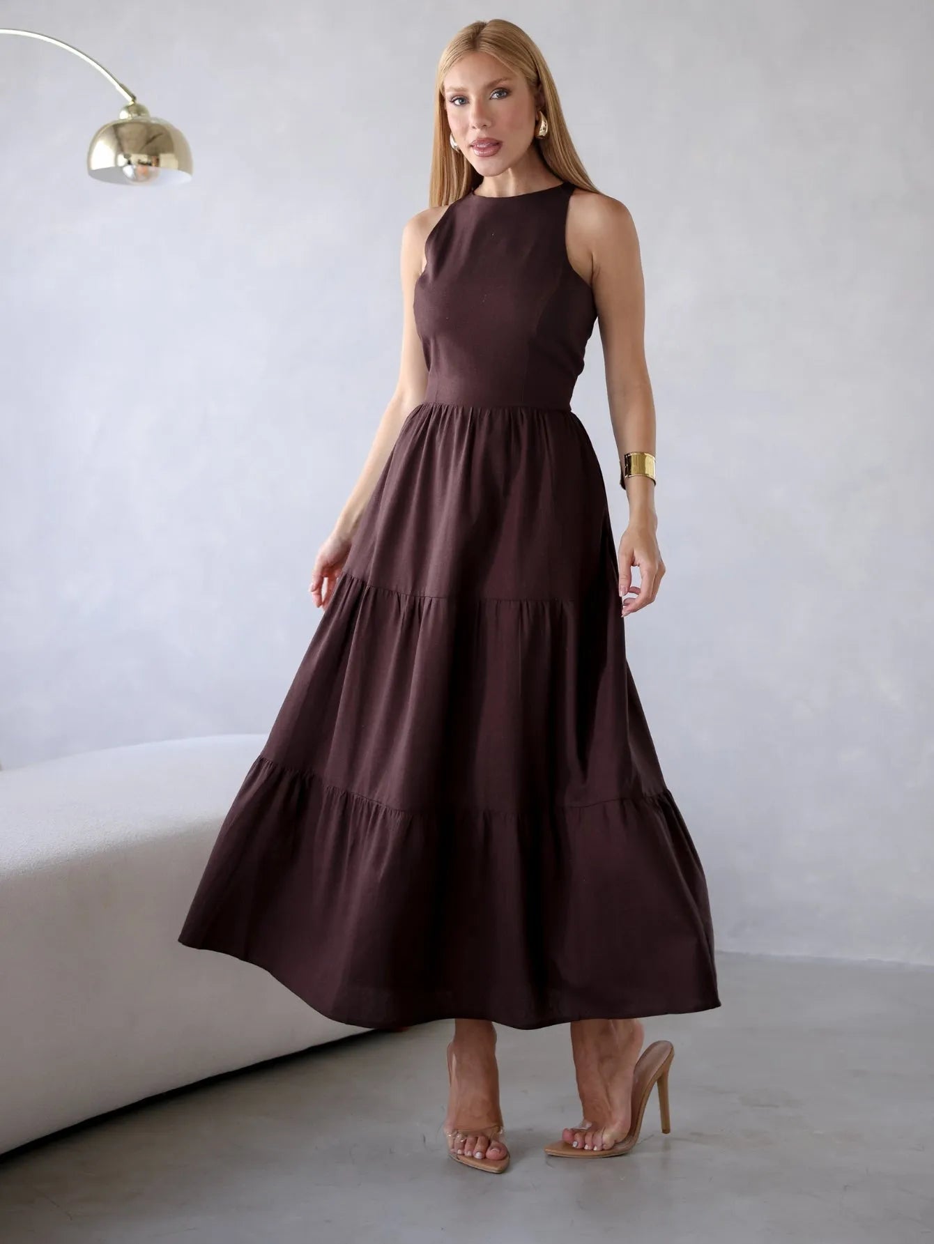 Vestido Longo Alfaiataria Sem Manga