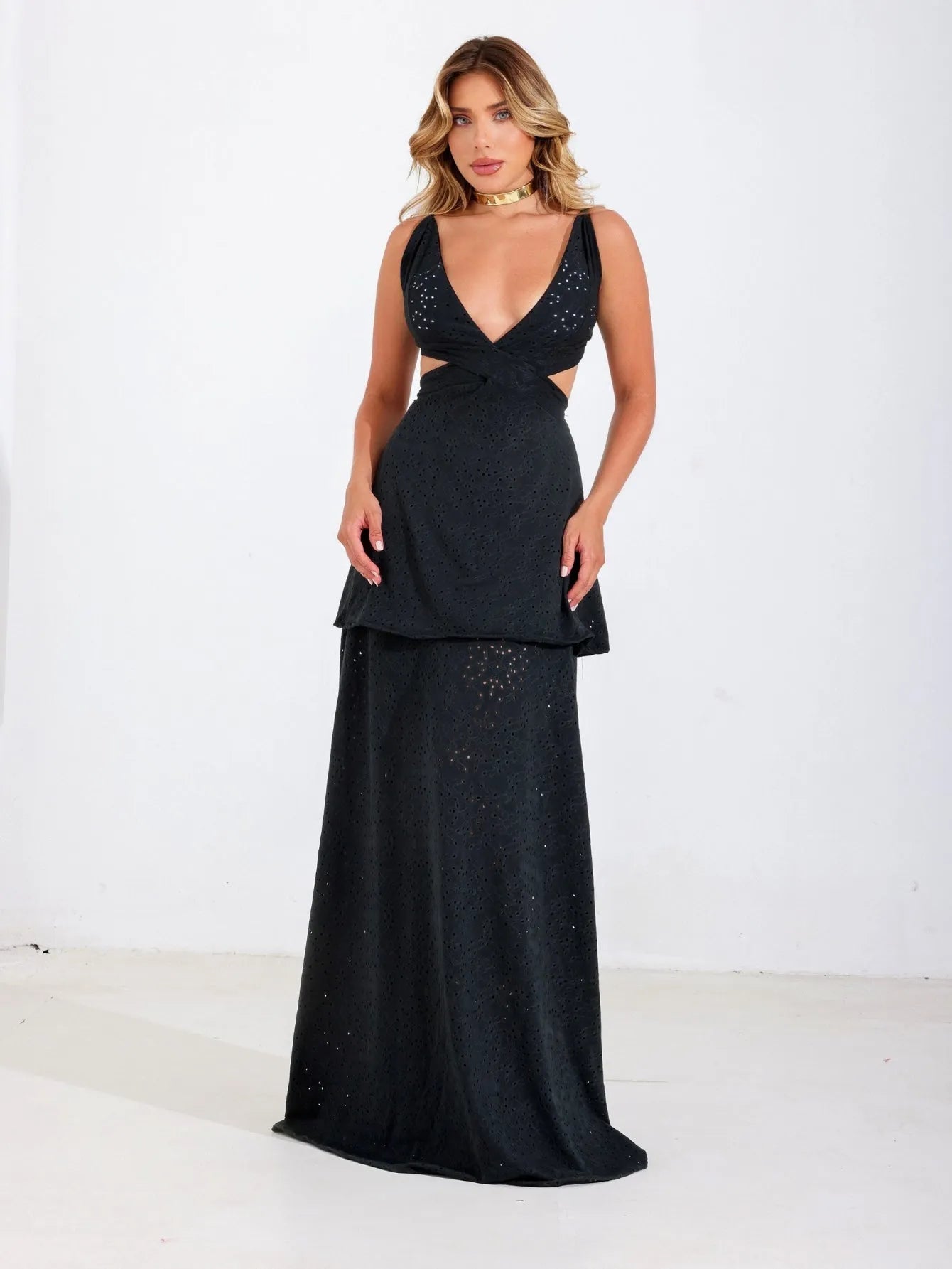 Vestido Longo Malha Laise Decote V