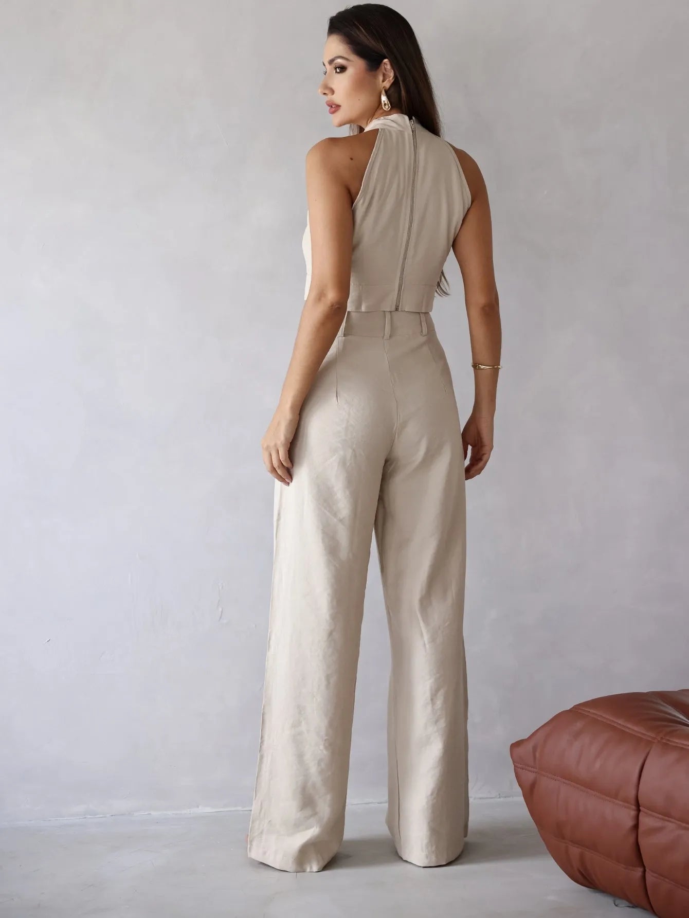Conjunto Viscose Cropped Recorte Wide Leg