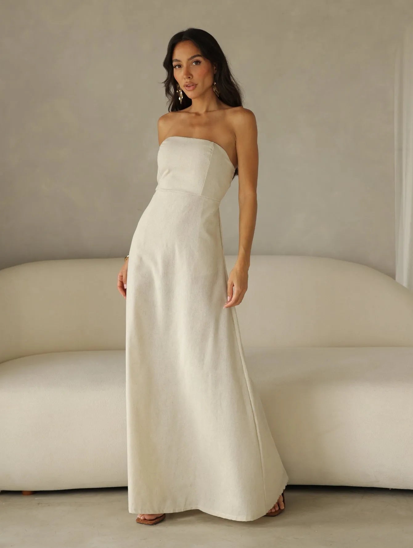 Vestido Longo Linho Tomara Que Caia