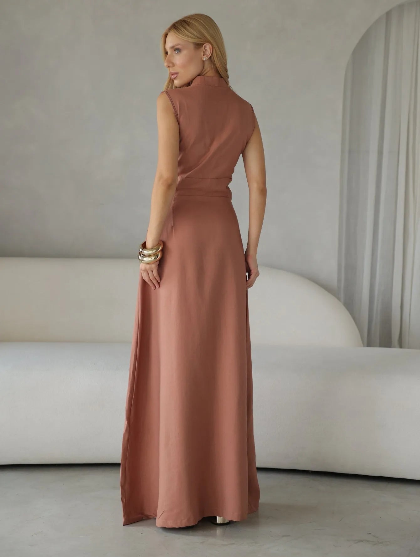 Vestido Longo Alfaiataria Zíper Frontal