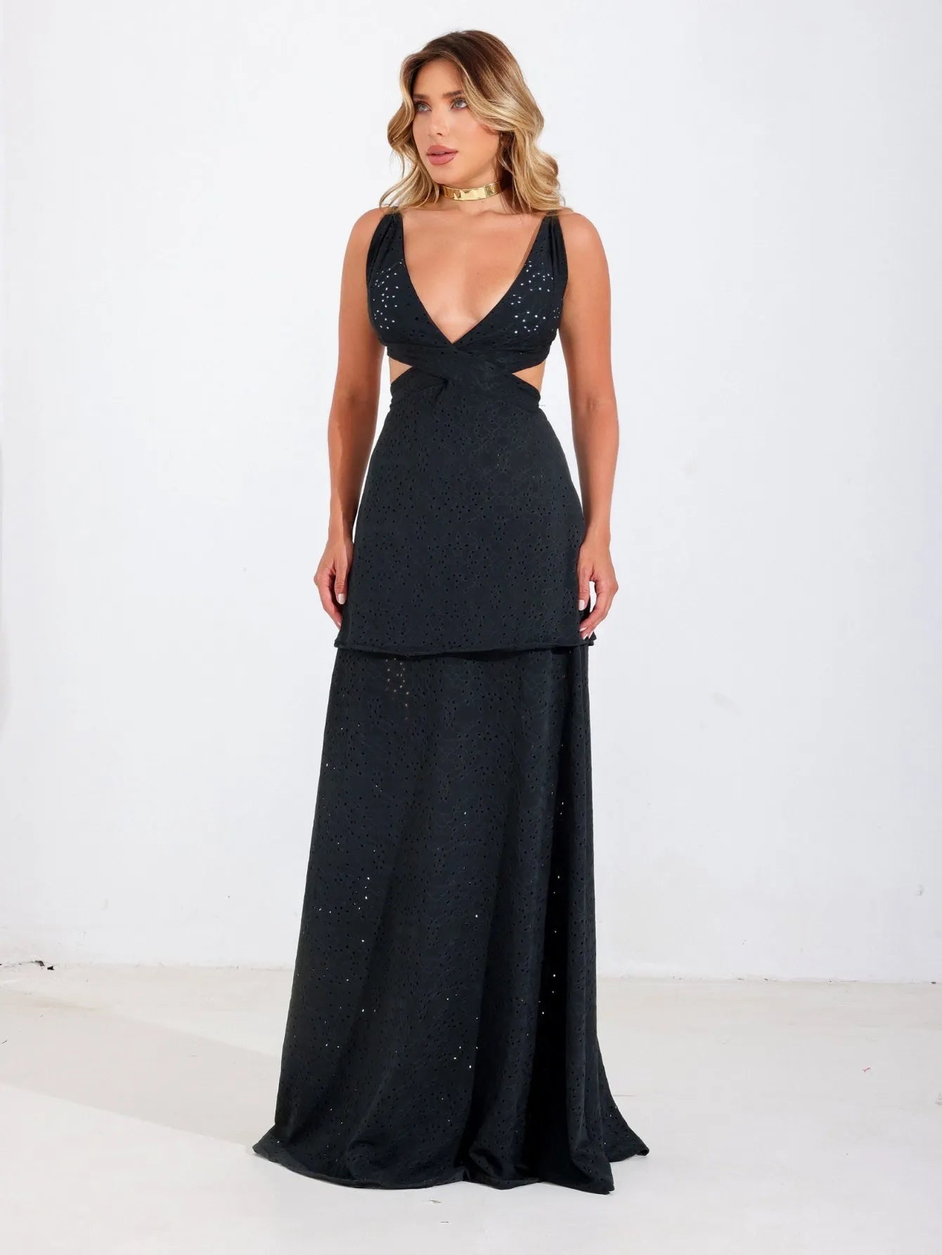 Vestido Longo Malha Laise Decote V
