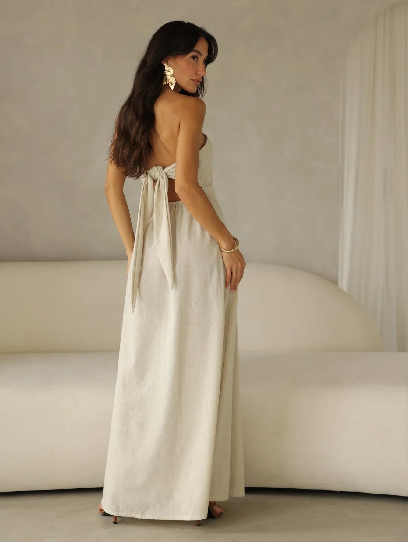 Vestido Longo Linho Tomara Que Caia