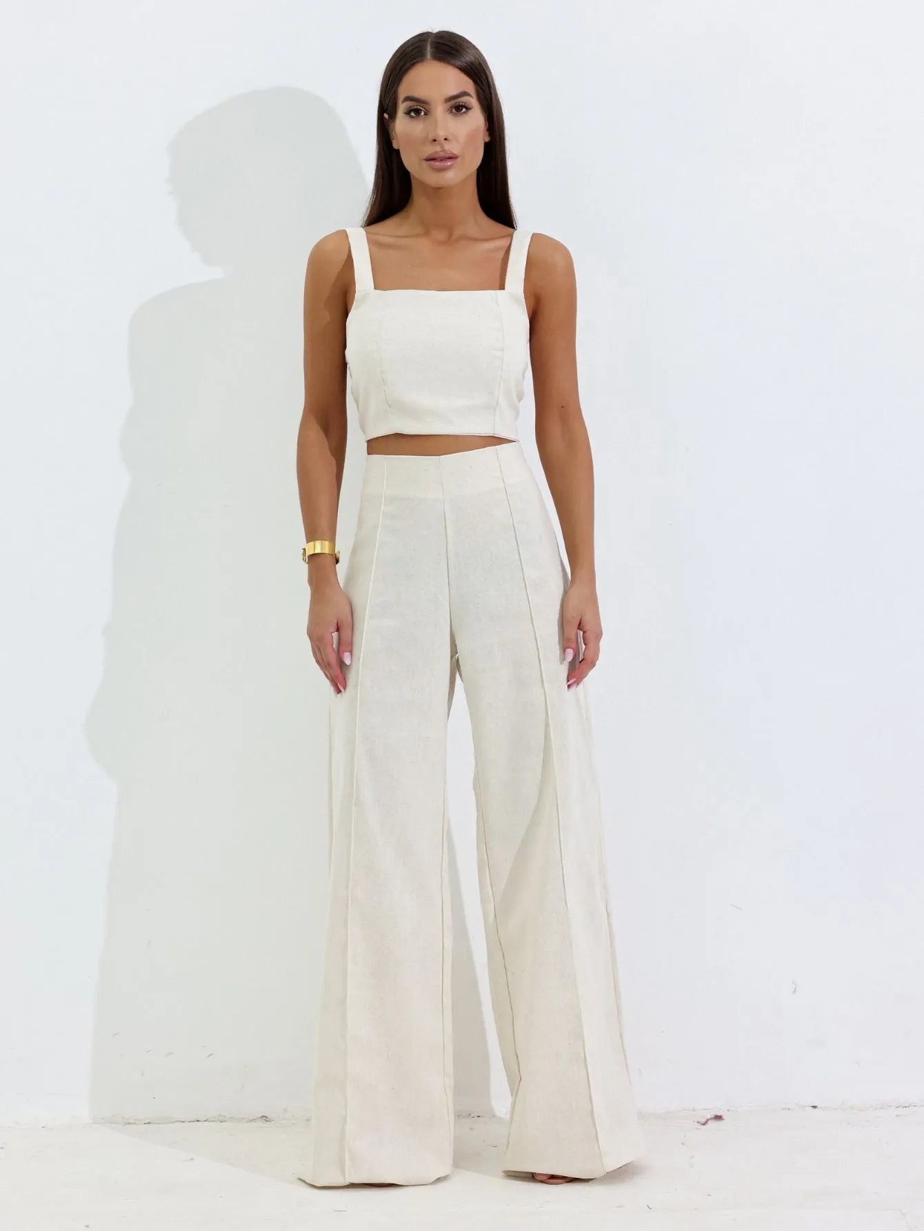Conjunto Linho Wide Leg Cropped Alças
