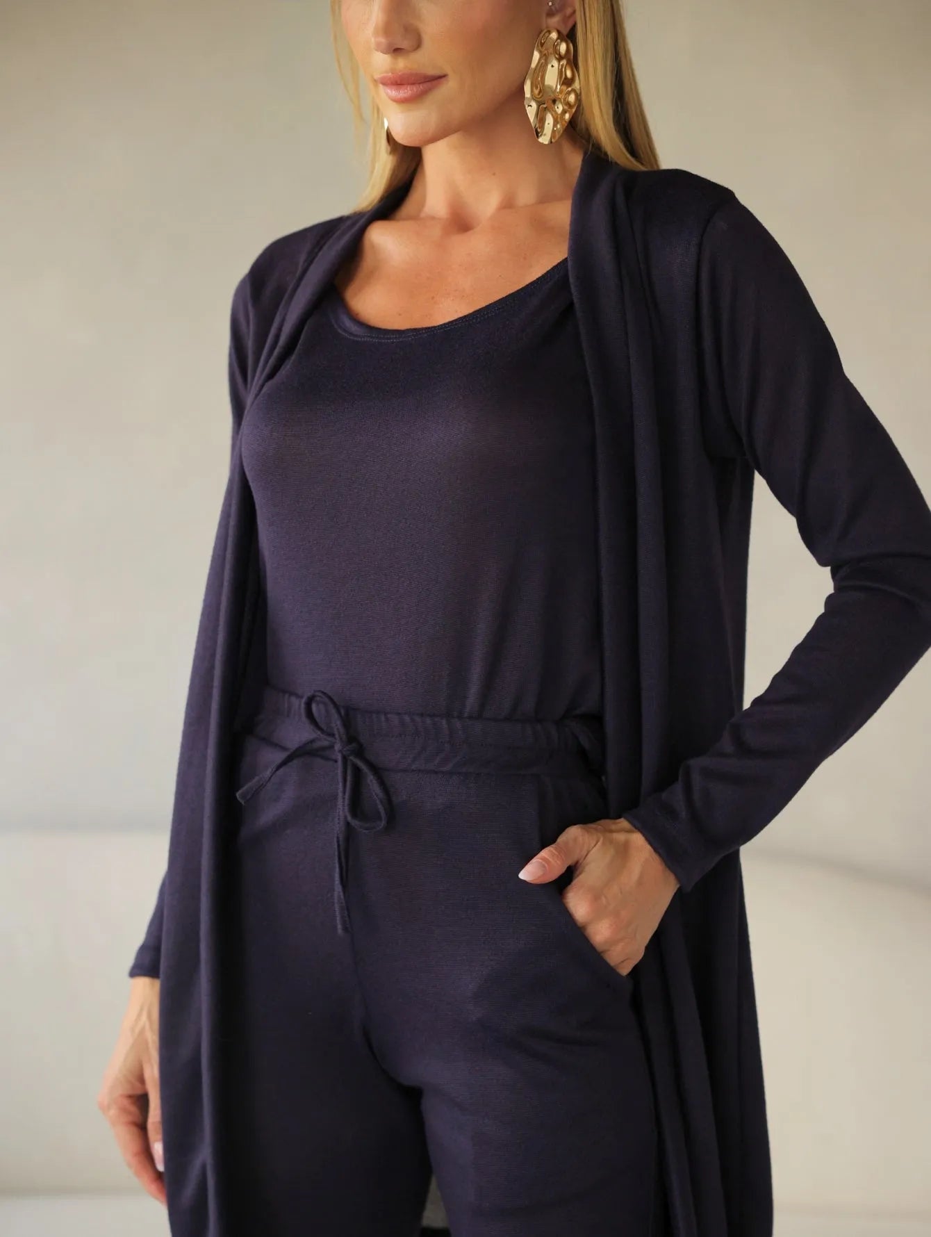 Conjunto Lanzinha Cardigan Regata Calça Slim