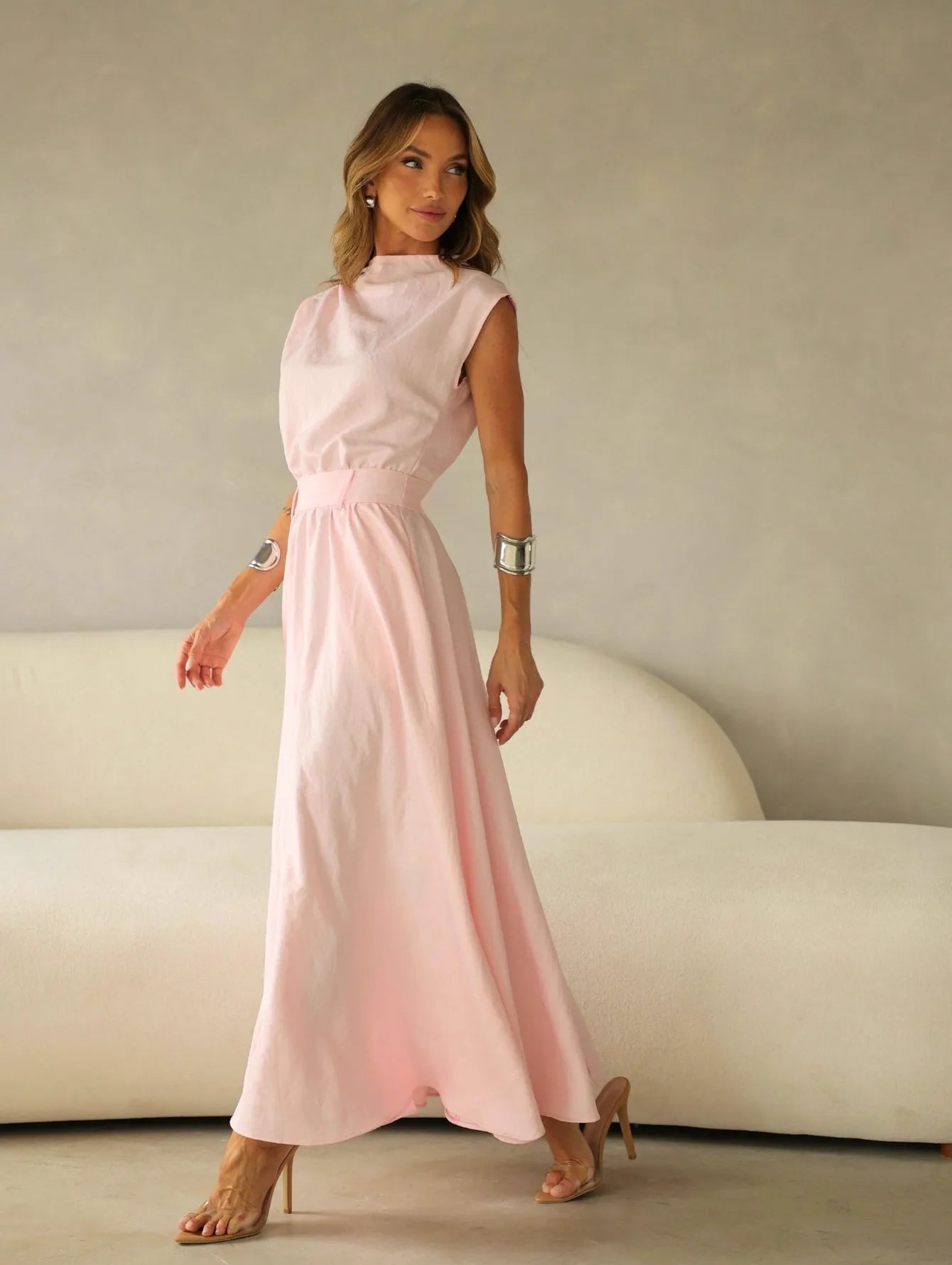 Vestido Midi Alfaiataria Saia Evasê Passantes