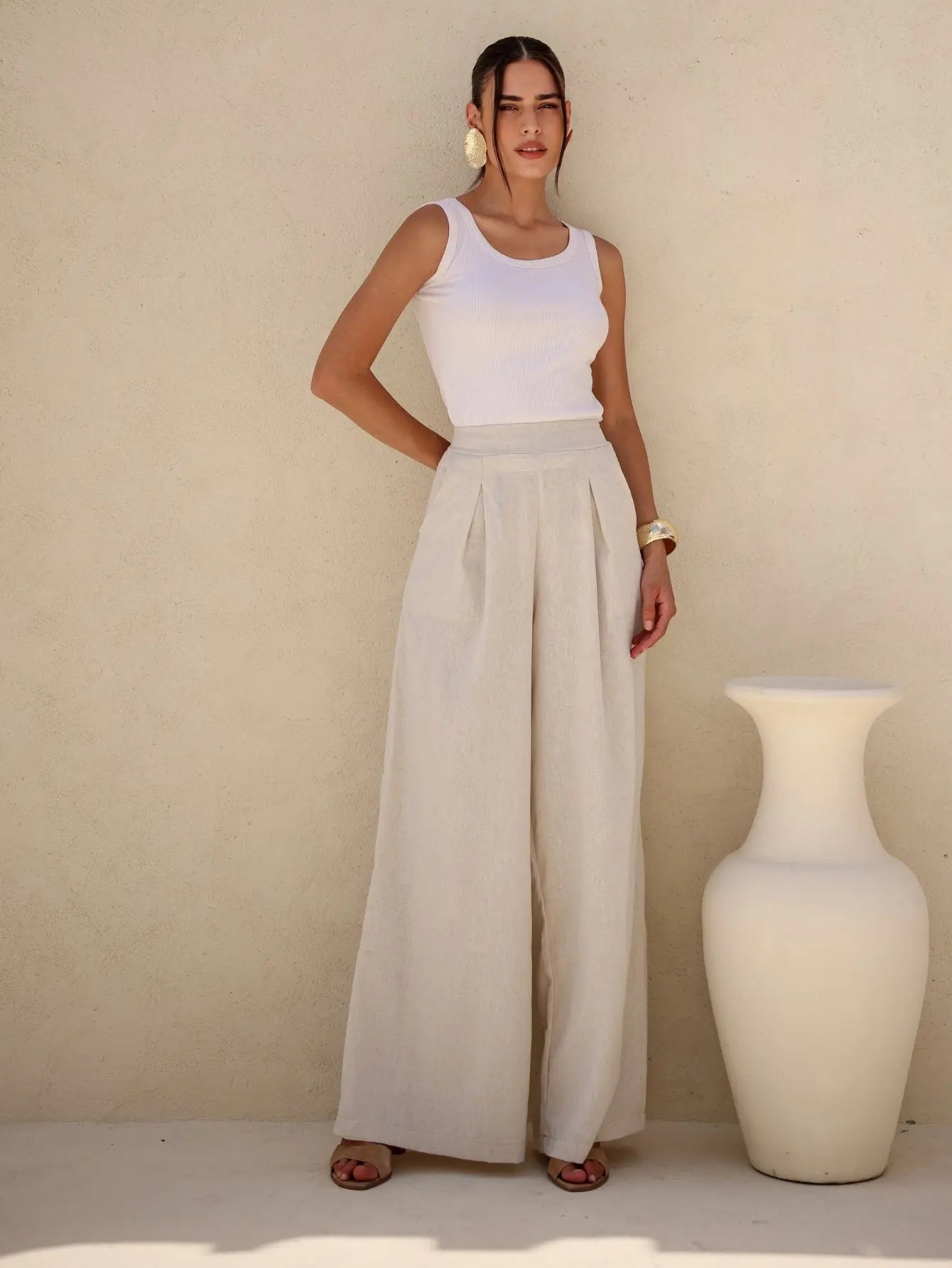 Calça Pantalona Linho Cintura Alta