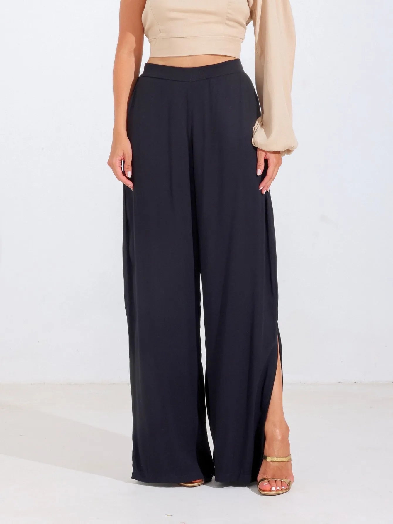Calça Pantalona Alfaiataria Fenda Lateral
