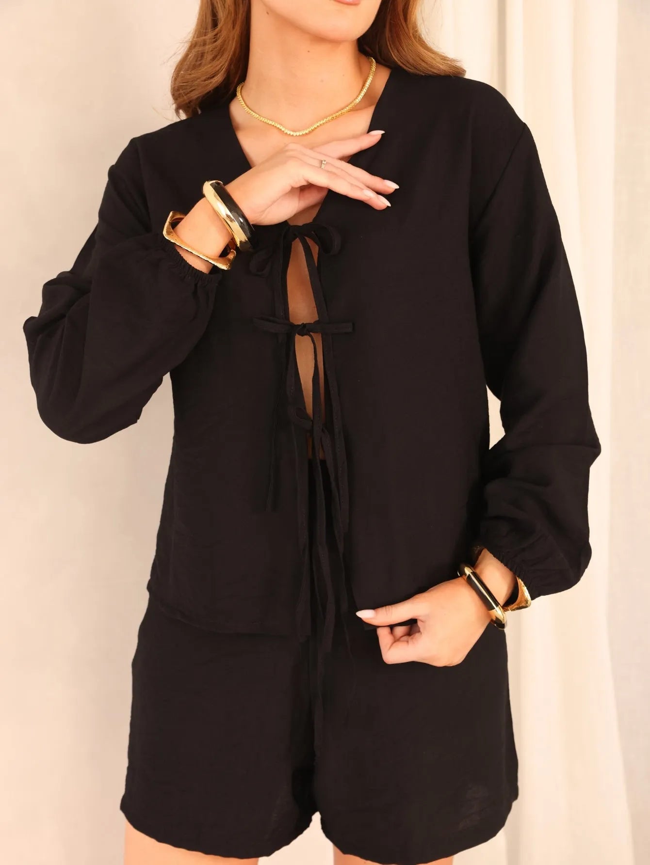 Conjunto Viscose Texturizada Mangas Bufantes