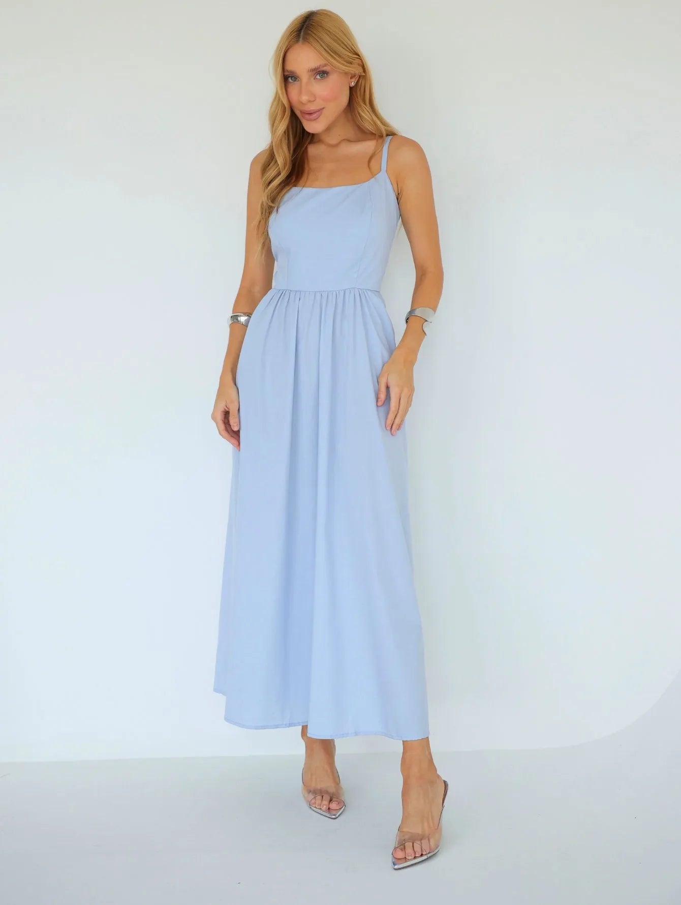 Vestido Midi Tricoline Alças Reguláveis