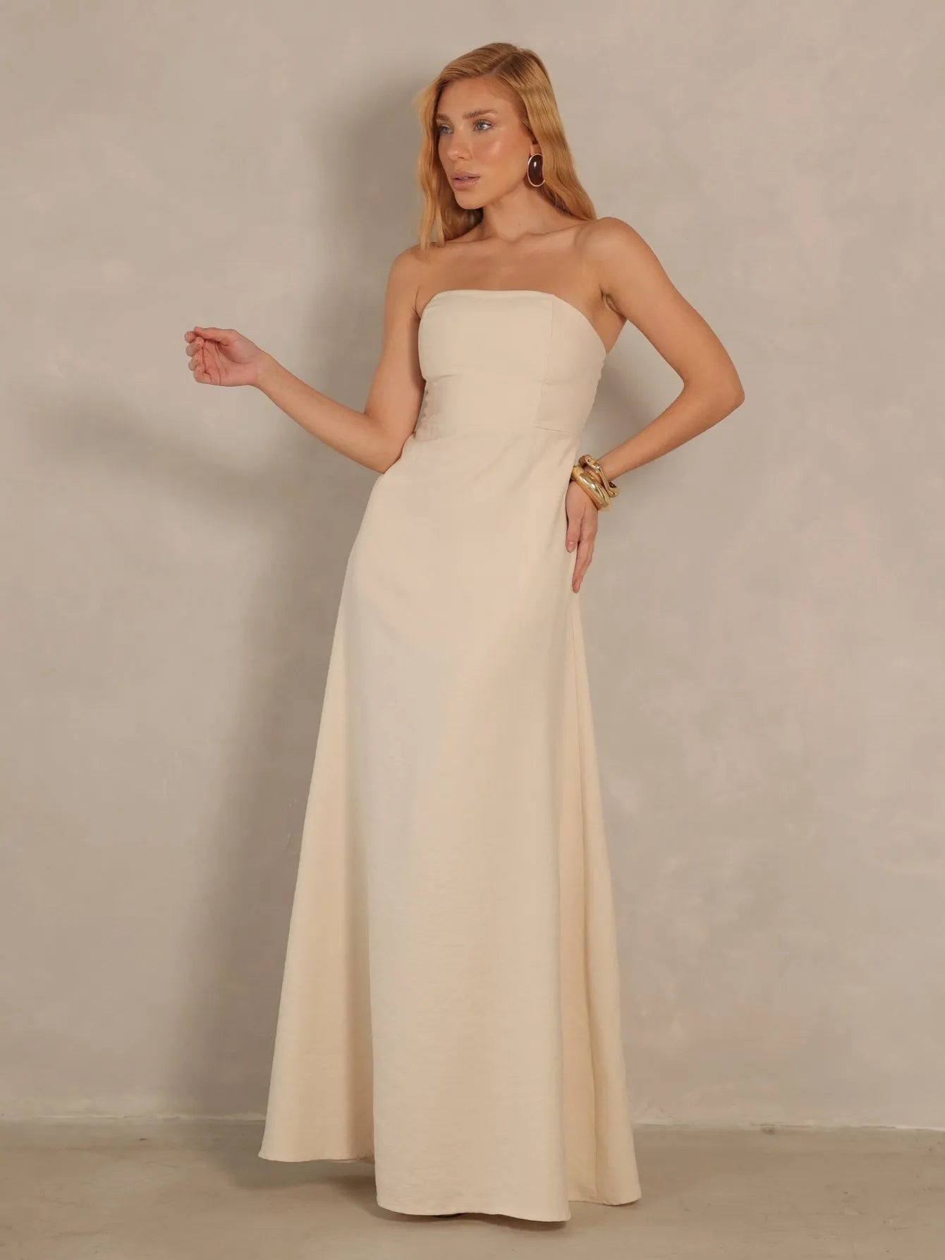 Vestido Longo Alfaiataria Tomara Que Caia