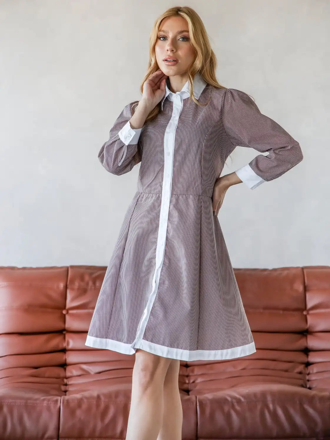 Vestido Chemise Tricoline Manga Longa
