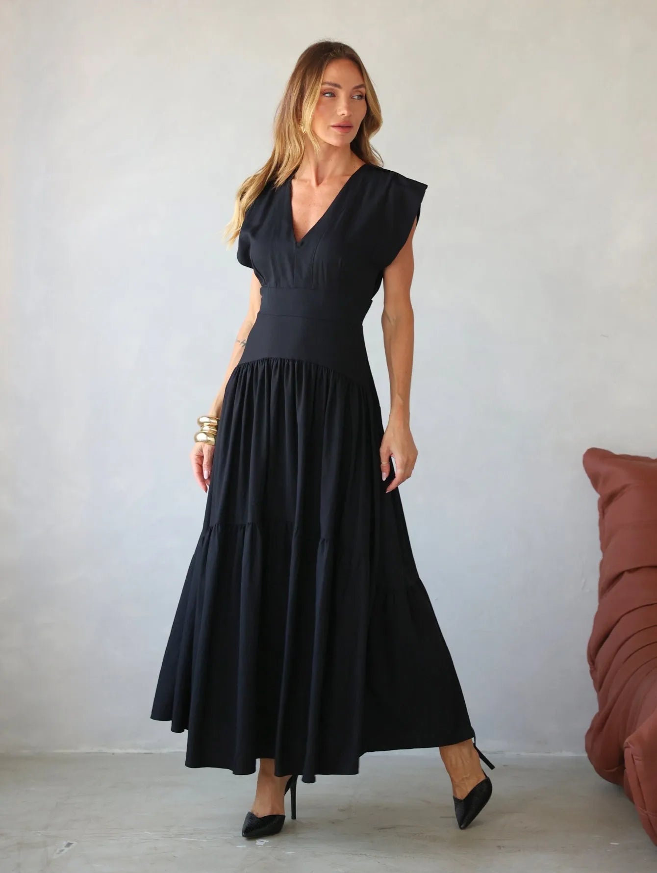 Vestido Longo Alfaiataria Martingale Ombros