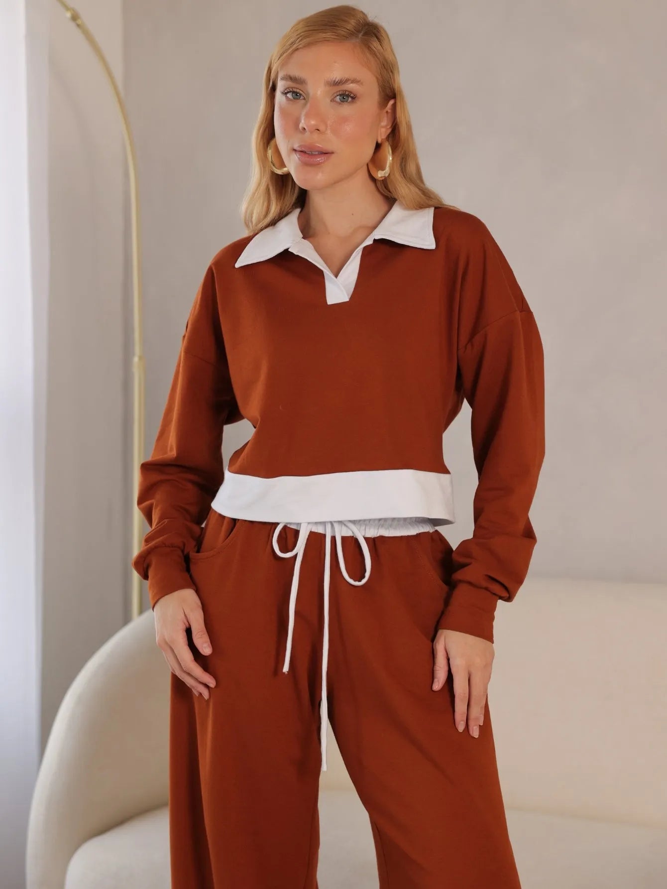 Conjunto Moletinho Cropped Polo Wide Leg