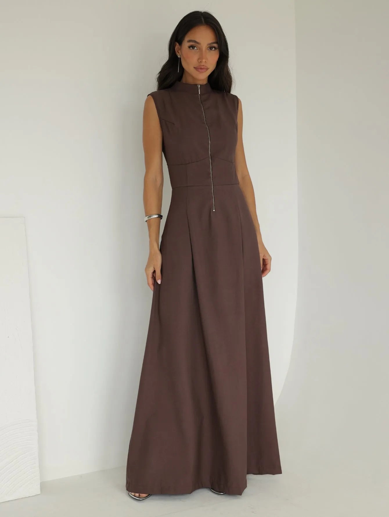 Vestido Longo Alfaiataria Zíper Frontal