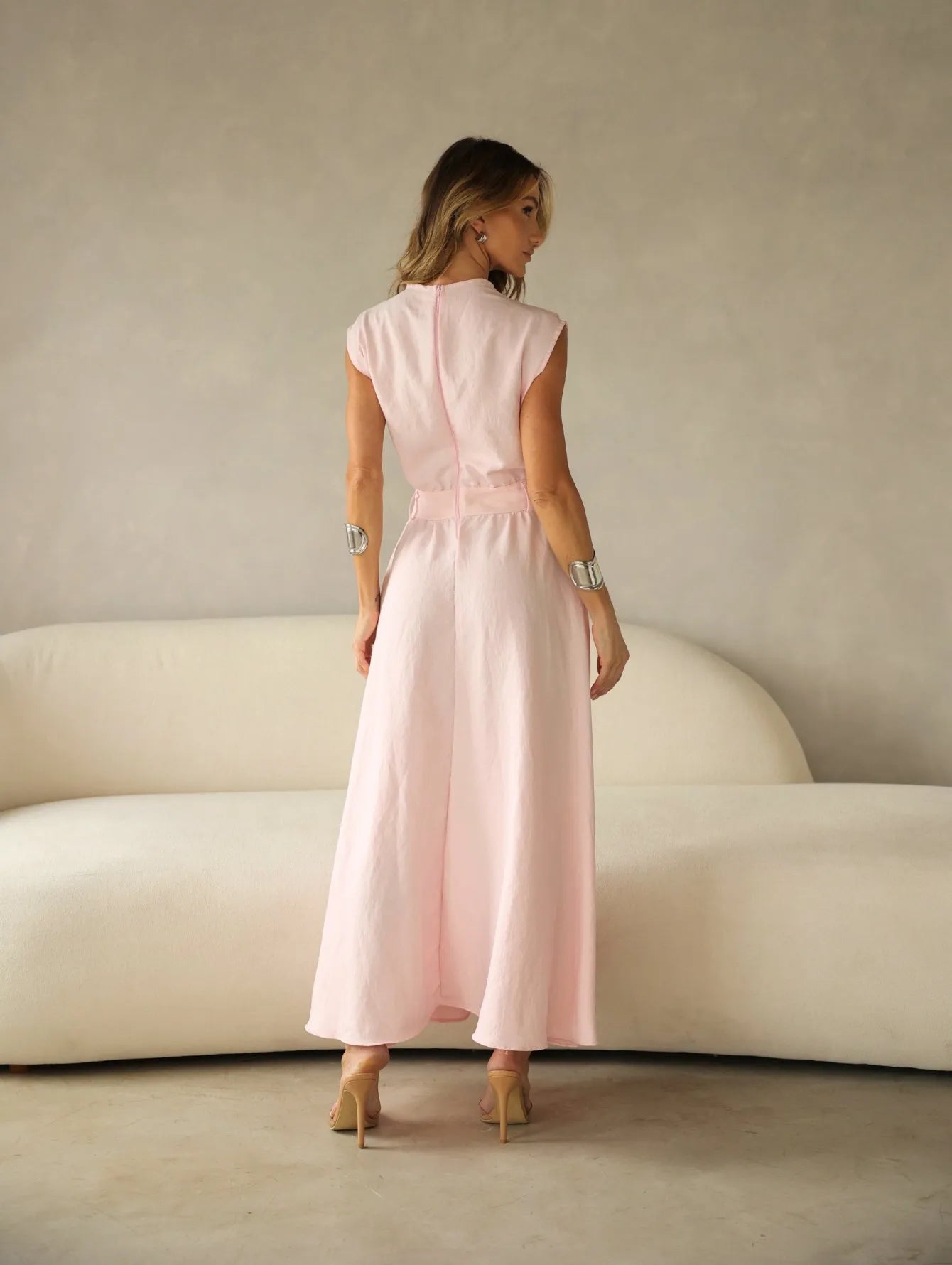 Vestido Midi Alfaiataria Saia Evasê Passantes