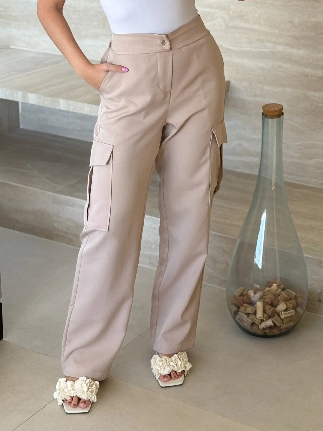 Calça Cargo Alfaiataria Cintura Média