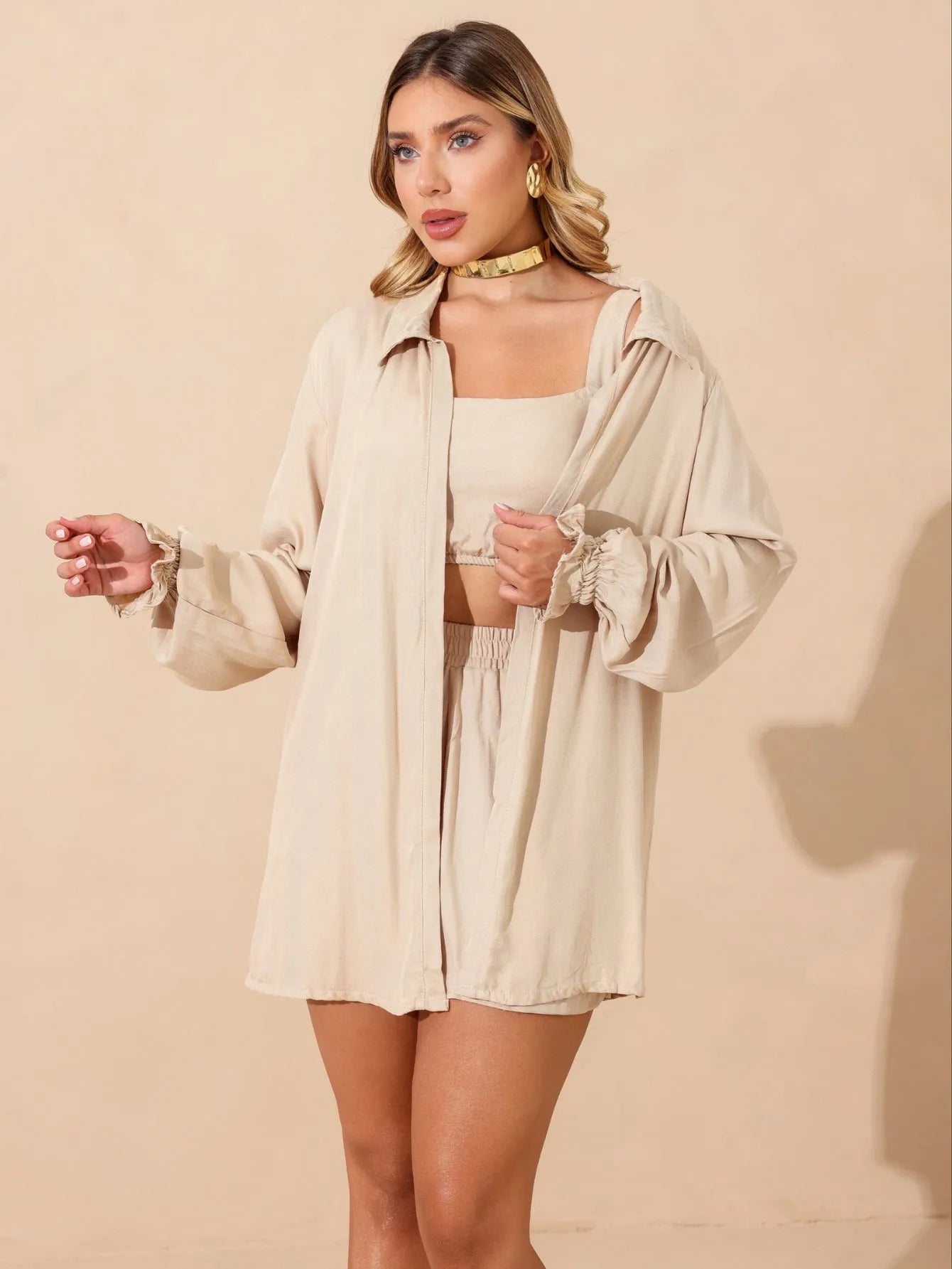 Conjunto Twill Cropped Short Kimono
