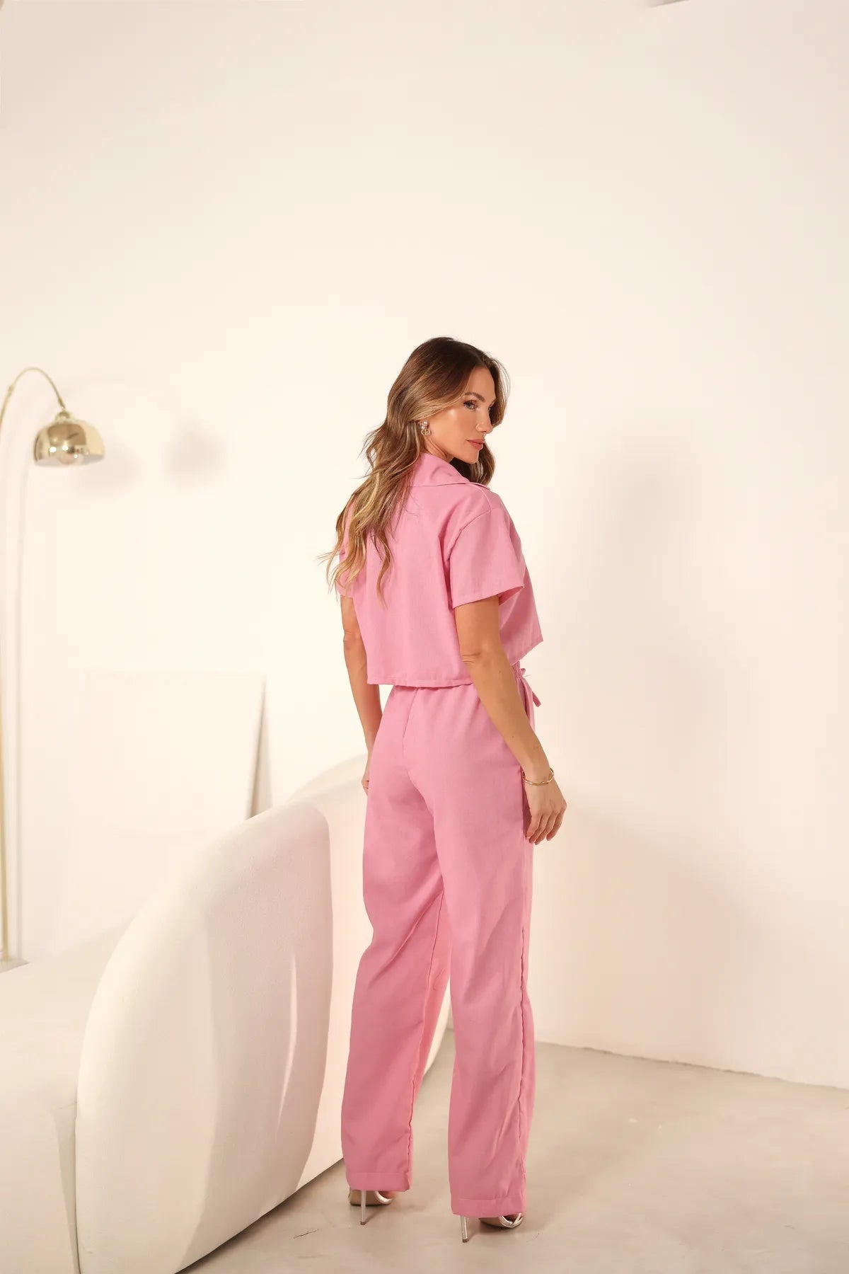 Conjunto Linho Cropped Calça Wide Leg