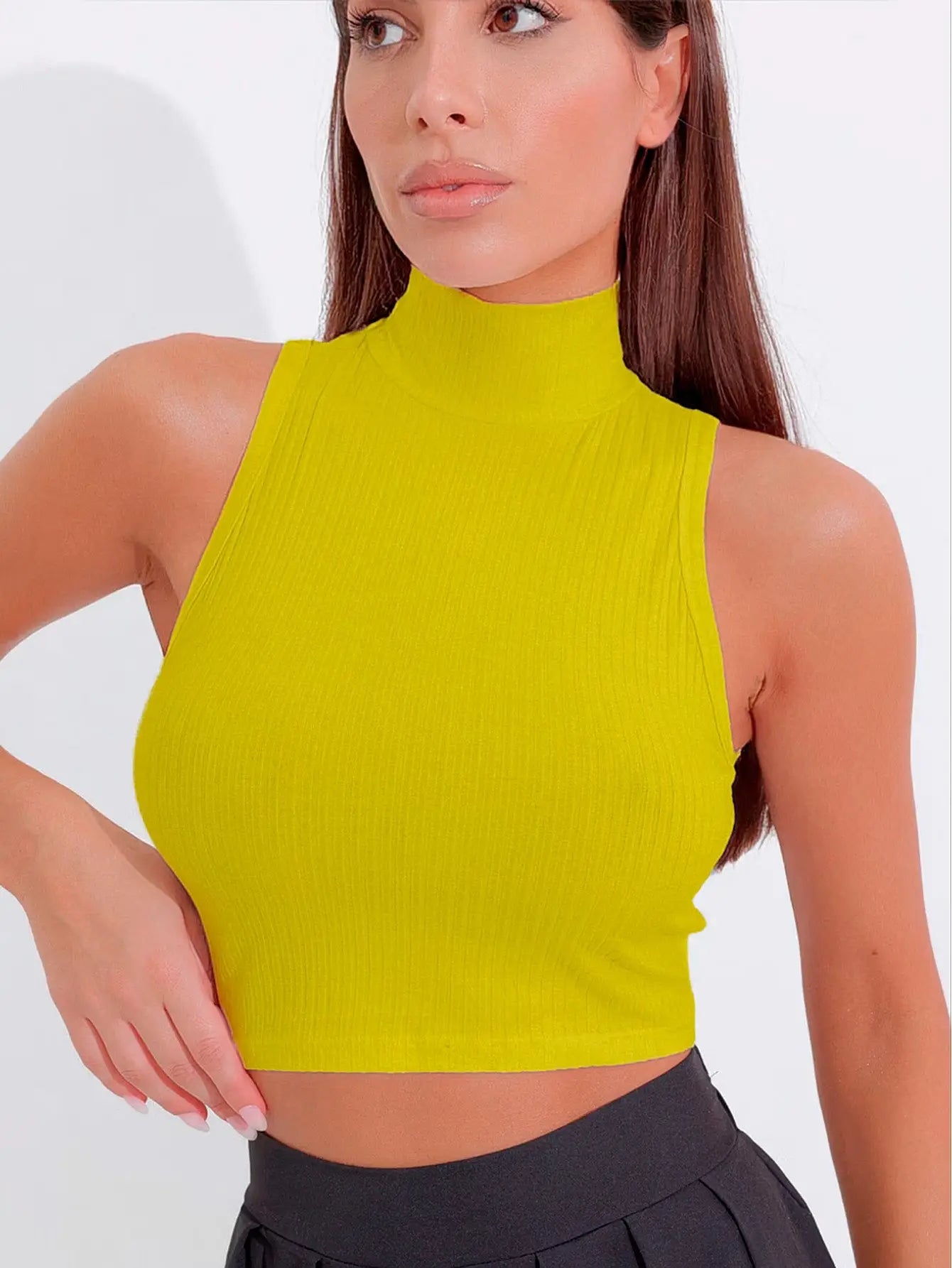 Cropped Regata Canelado Gola Alta