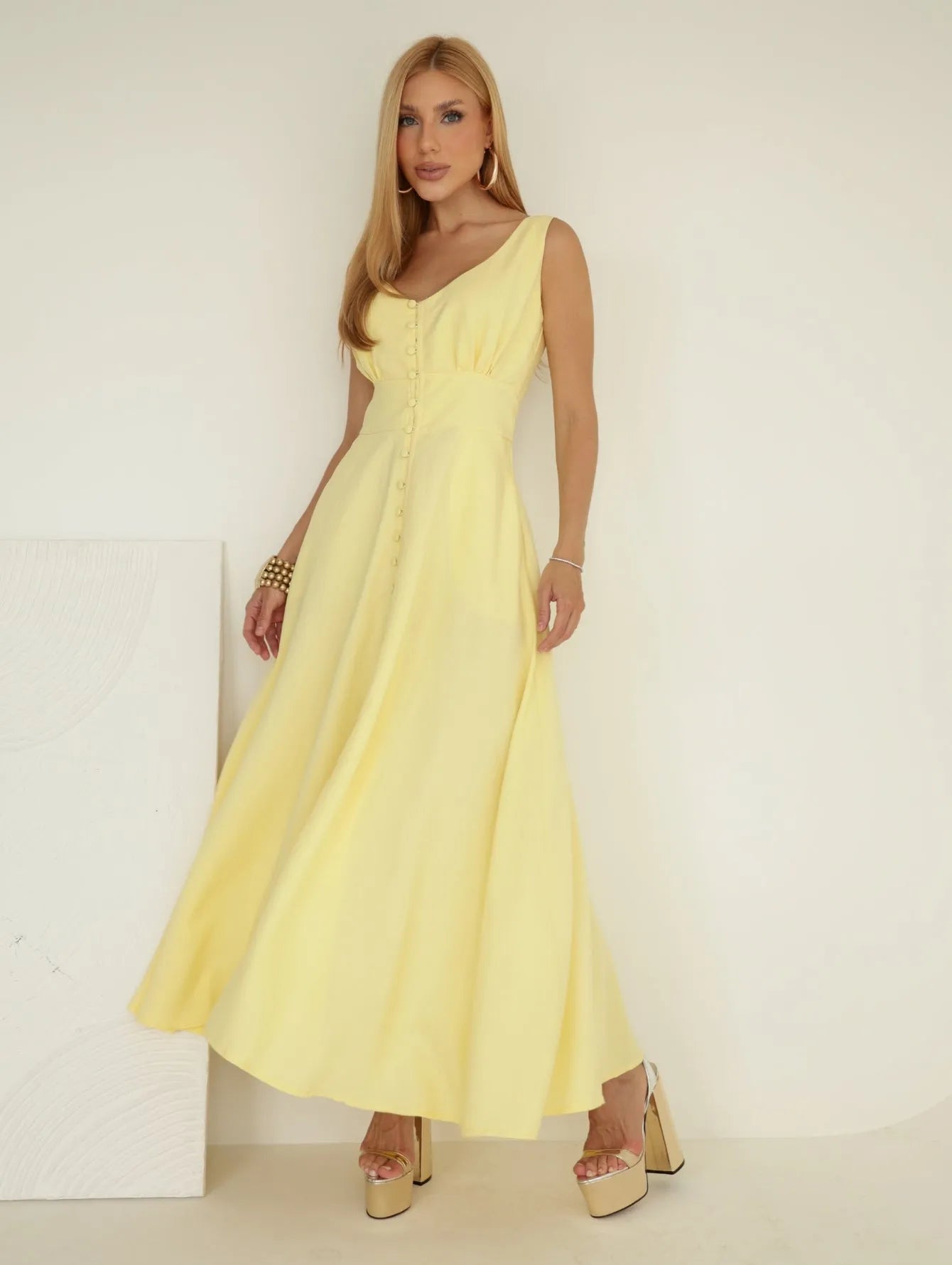 Vestido Midi Alfaiataria Decote V Lastex