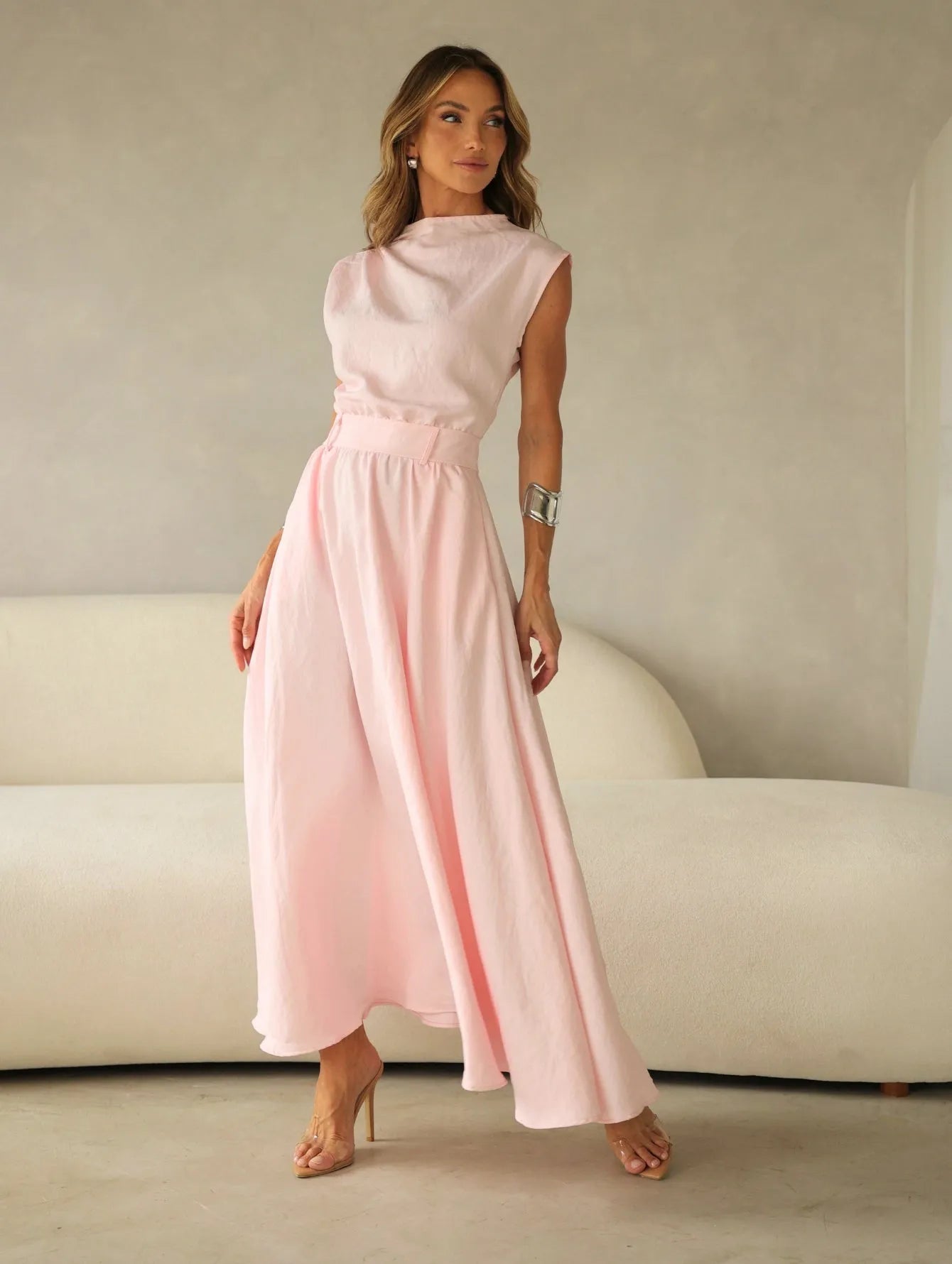 Vestido Midi Alfaiataria Saia Evasê Passantes