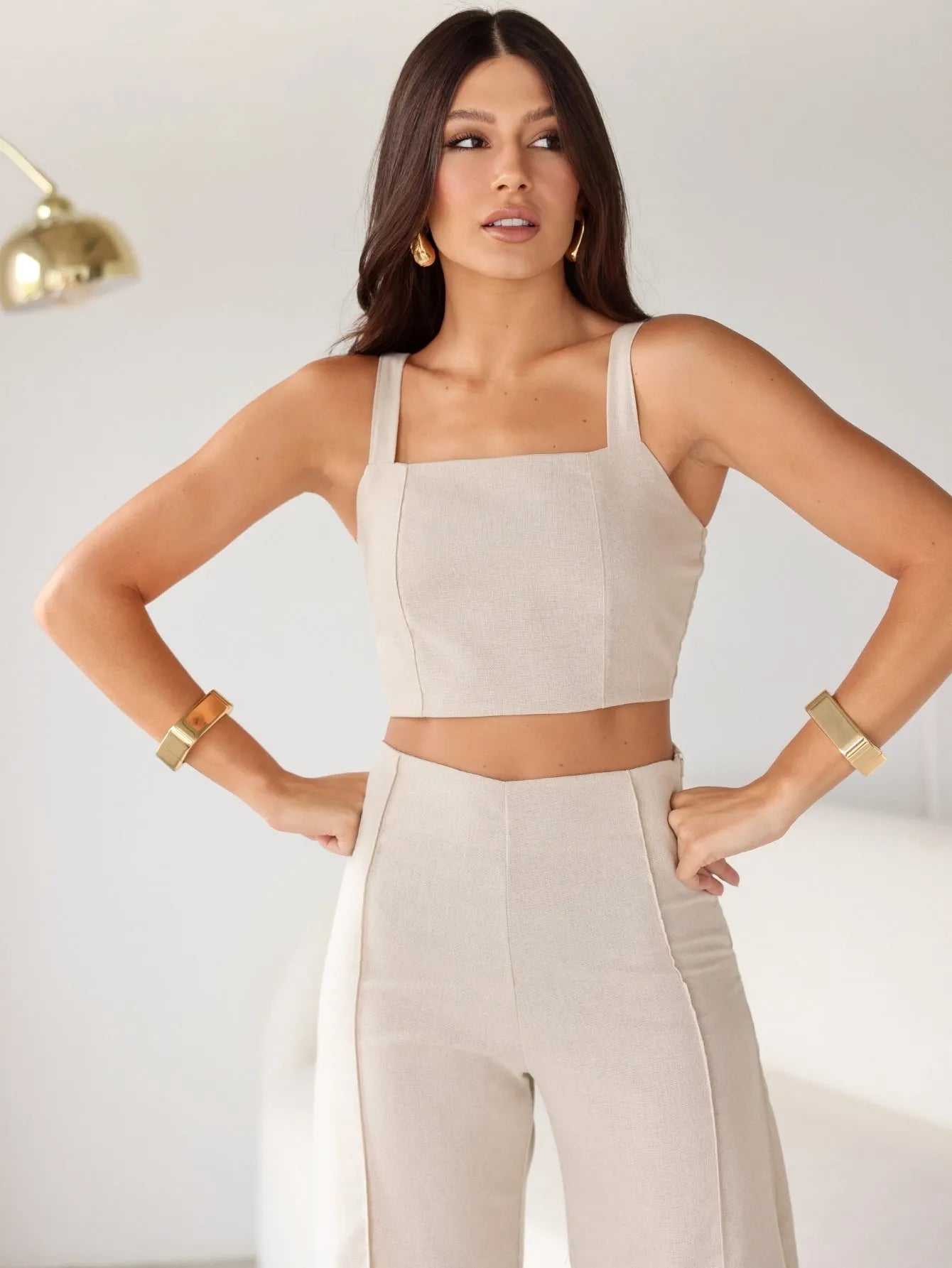 Conjunto Linho Wide Leg Cropped Alças