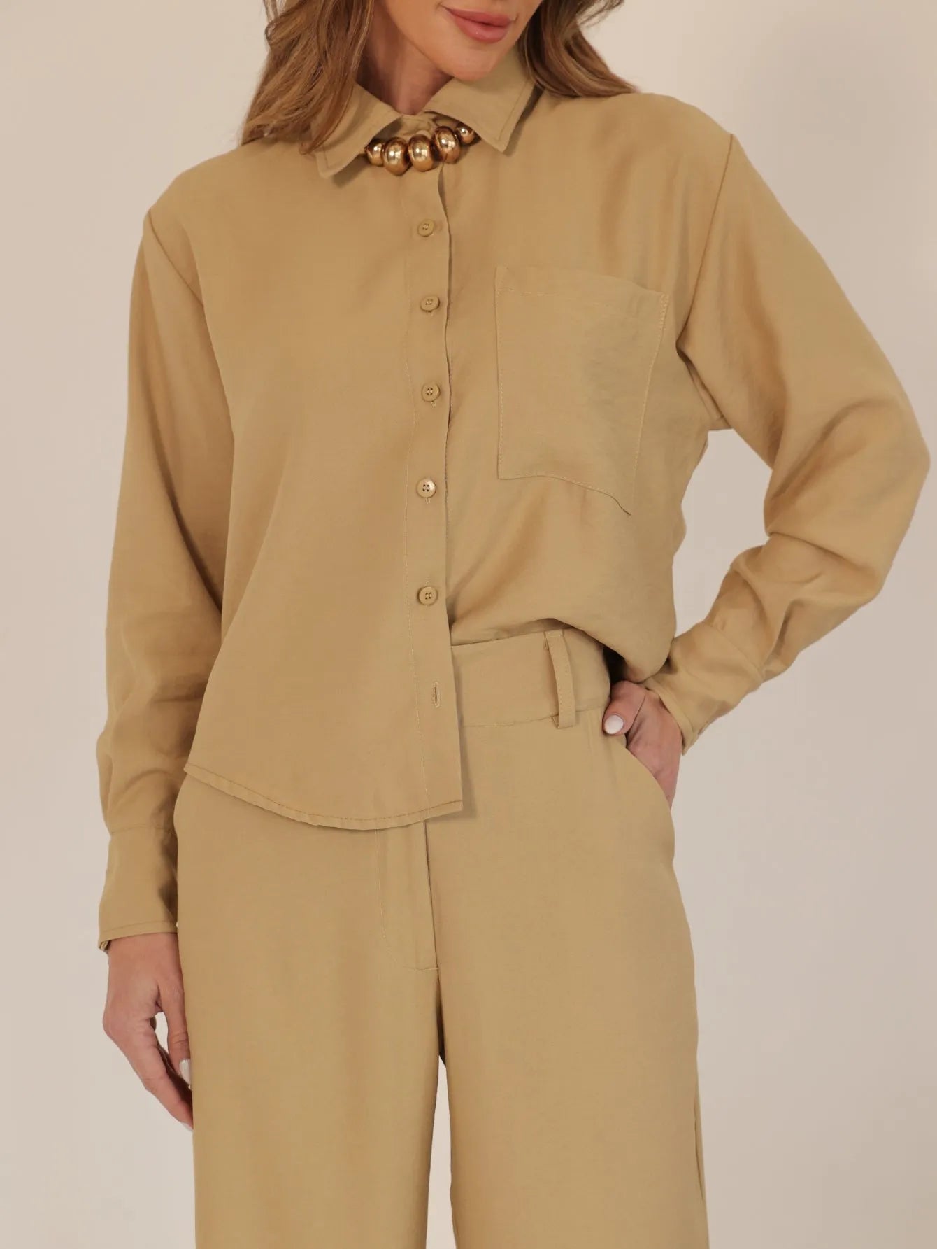 Conjunto Alfaiataria Camisa Calça Wide Leg