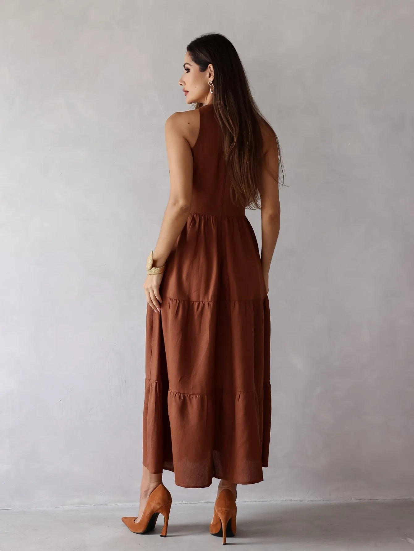 Vestido Longo Linho Sem Manga