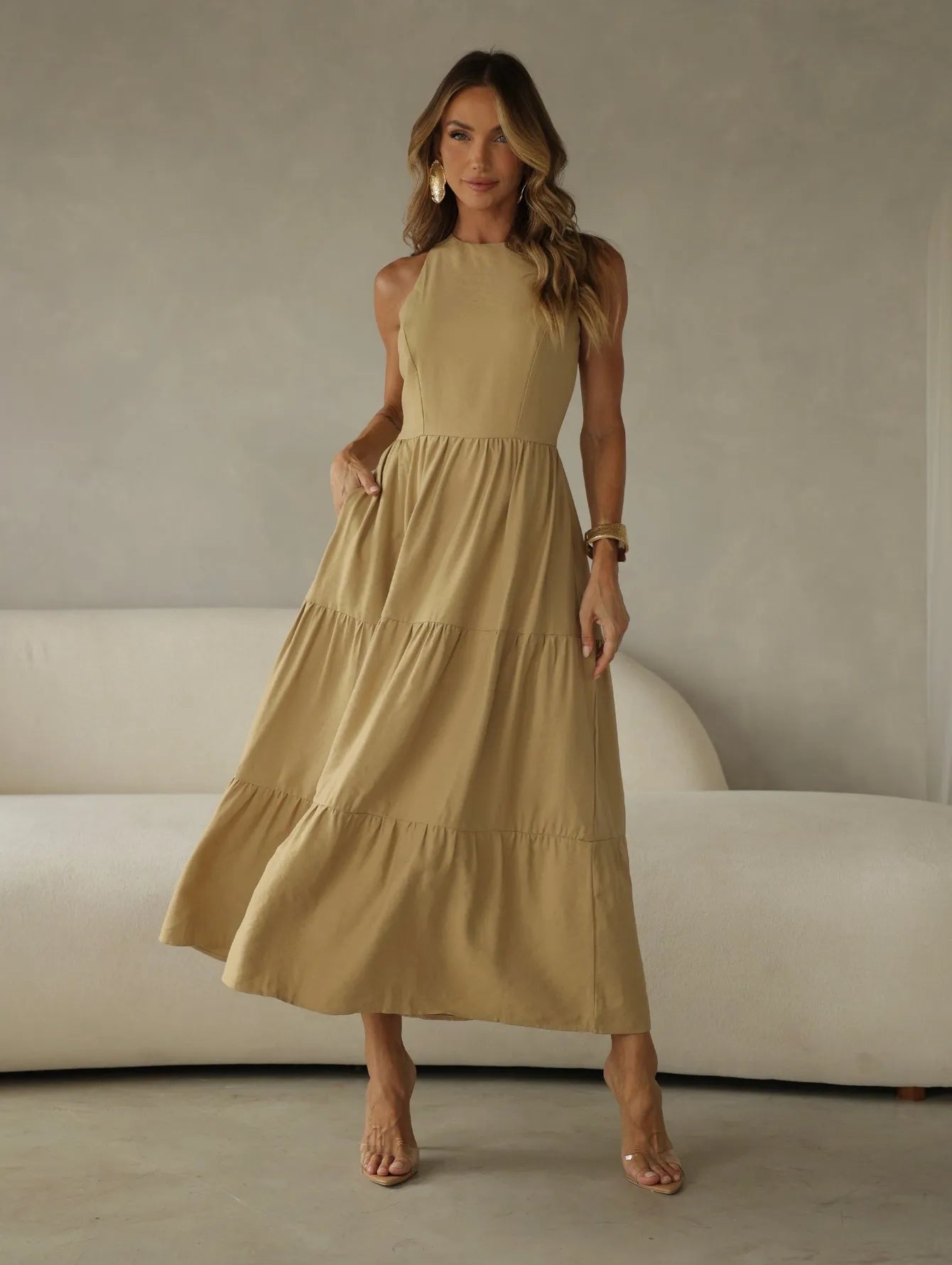 Vestido Longo Alfaiataria Sem Manga