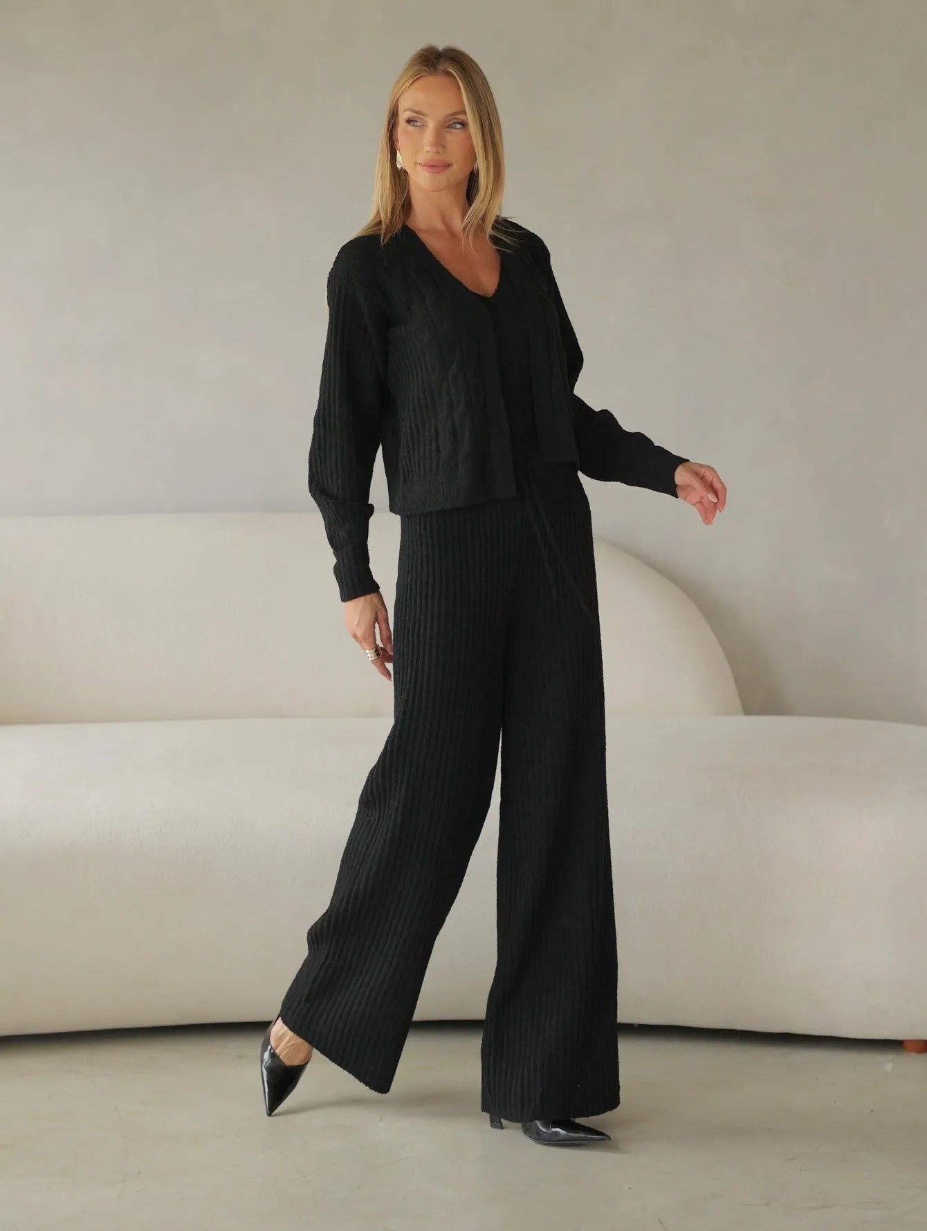 Conjunto Tricot Modal Cardigan Regata Calça