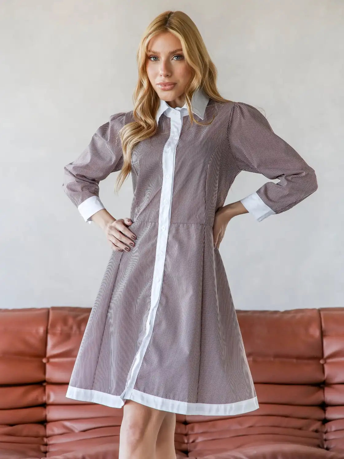 Vestido Chemise Tricoline Manga Longa