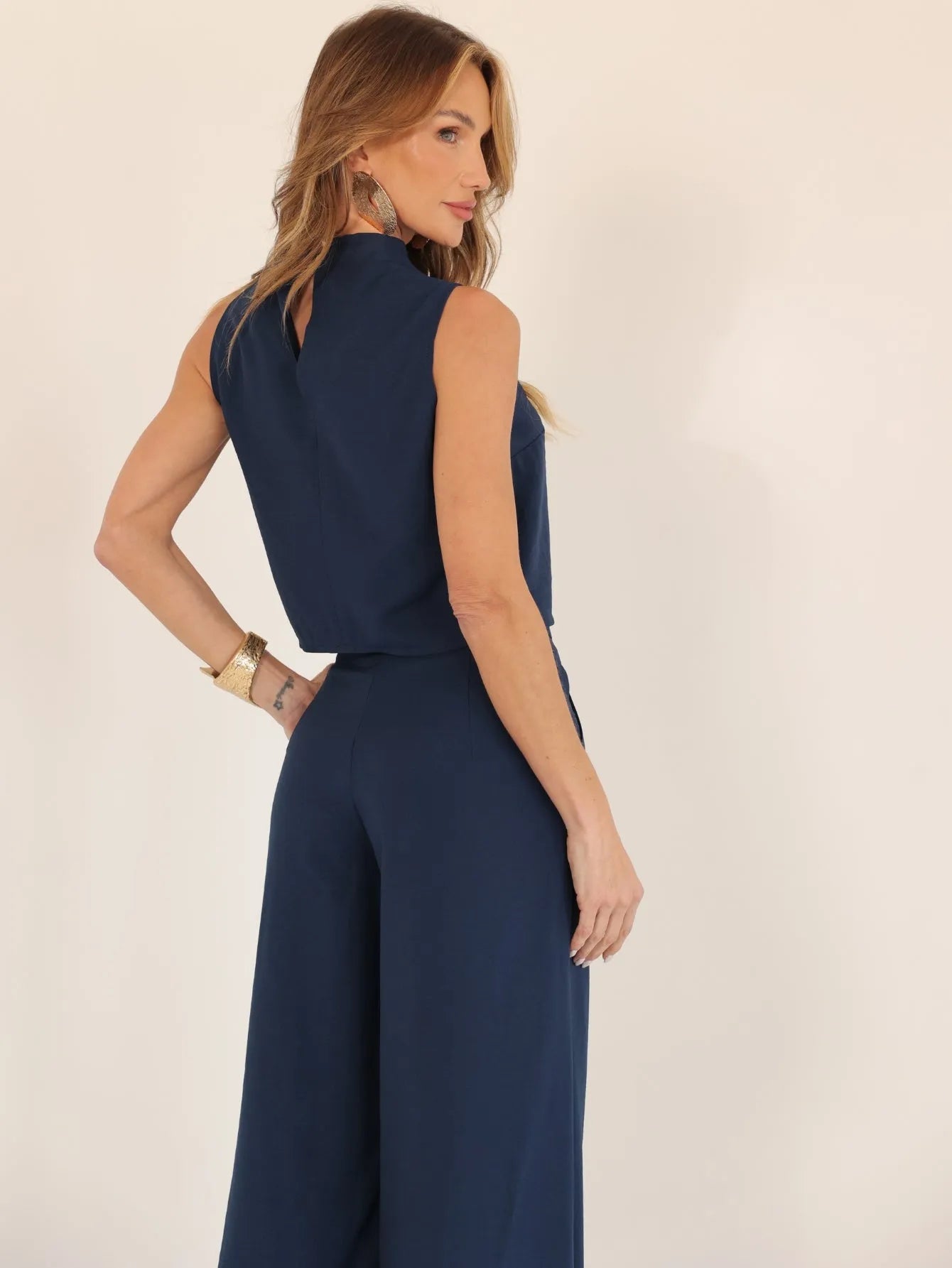 Conjunto Alfaiataria Pantalona Cropped Regata