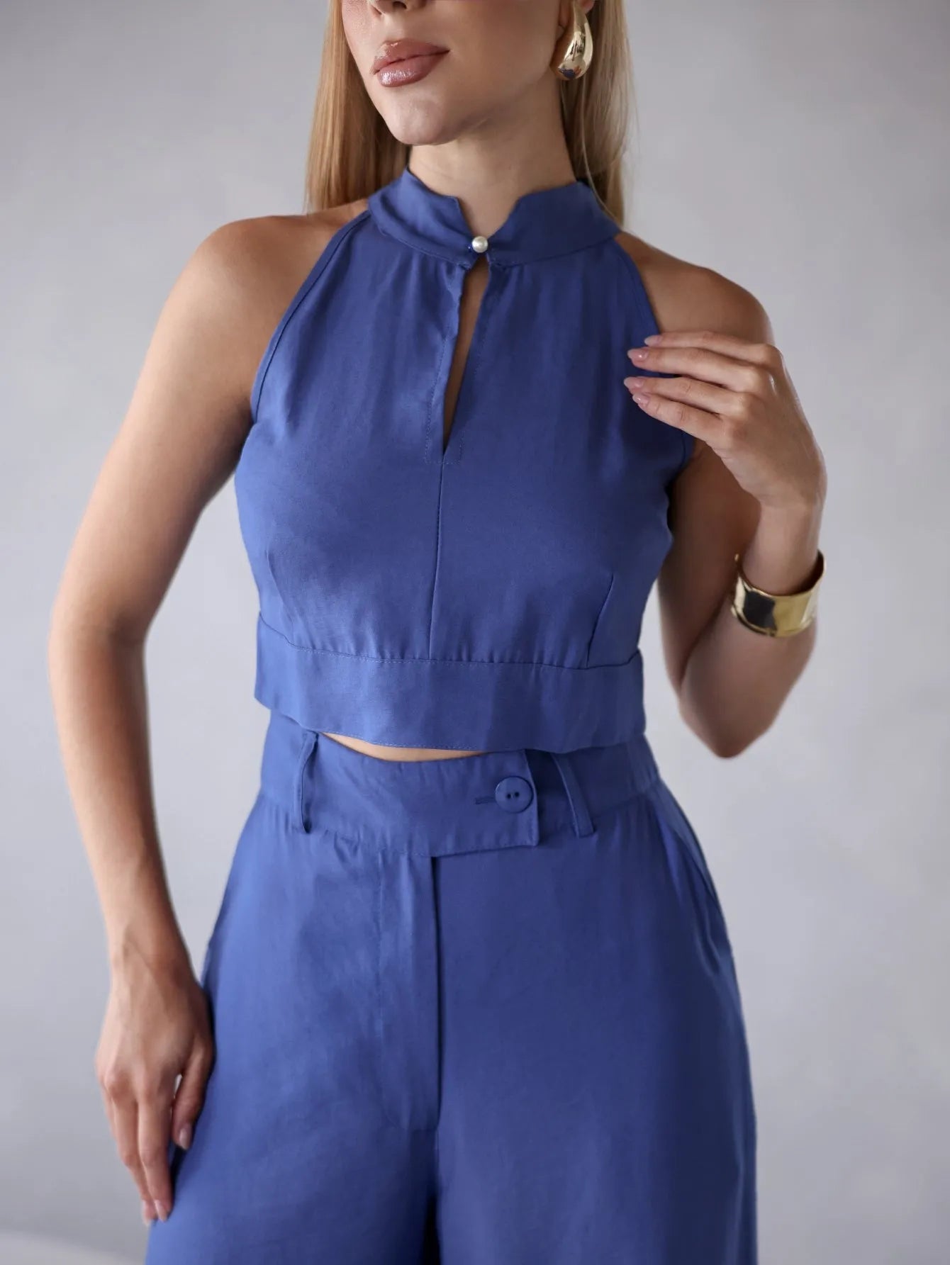 Conjunto Viscose Cropped Recorte Wide Leg