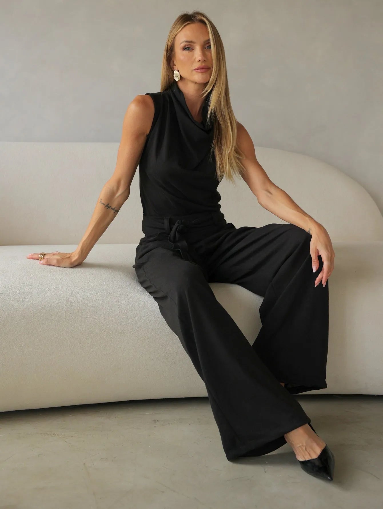 Conjunto Lanzinha Pantalona Gola Alta Cinto