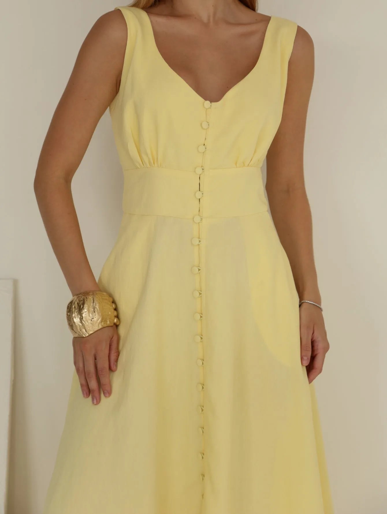 Vestido Midi Alfaiataria Decote V Lastex