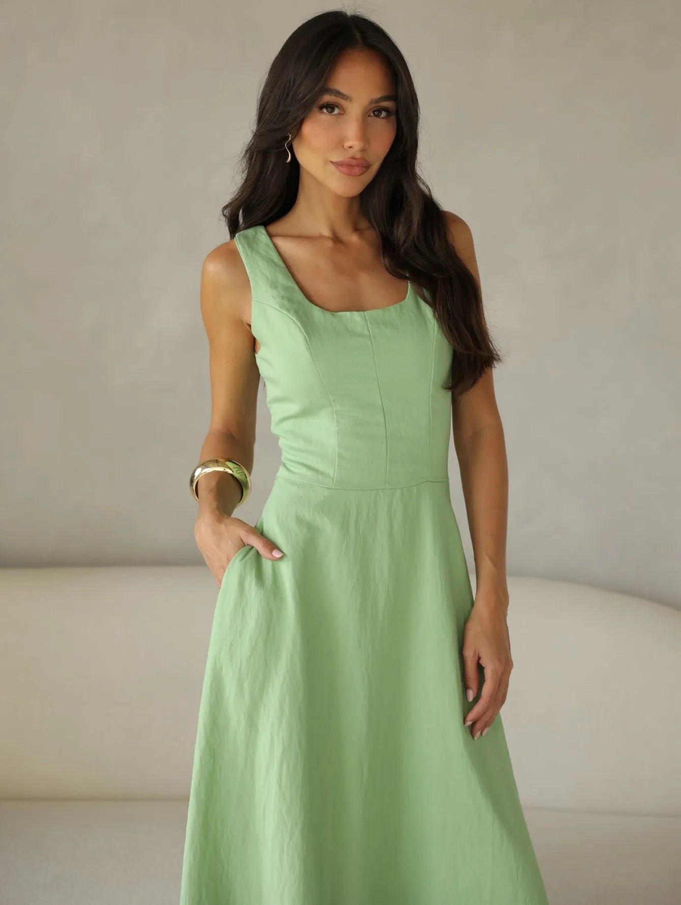 Vestido Longo Alfaiataria Decote Quadrado