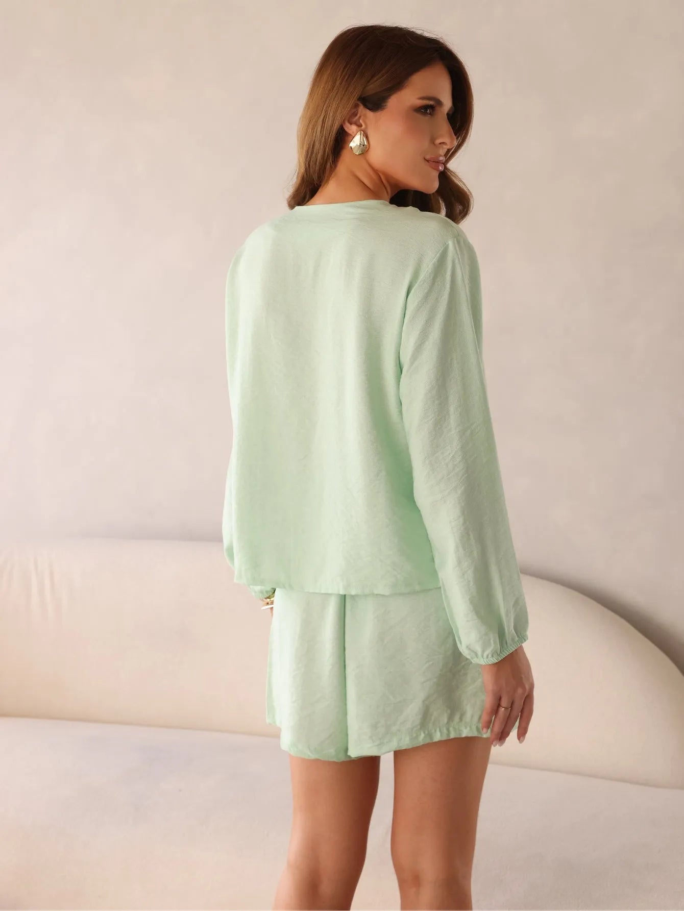 Conjunto Viscose Texturizada Mangas Bufantes