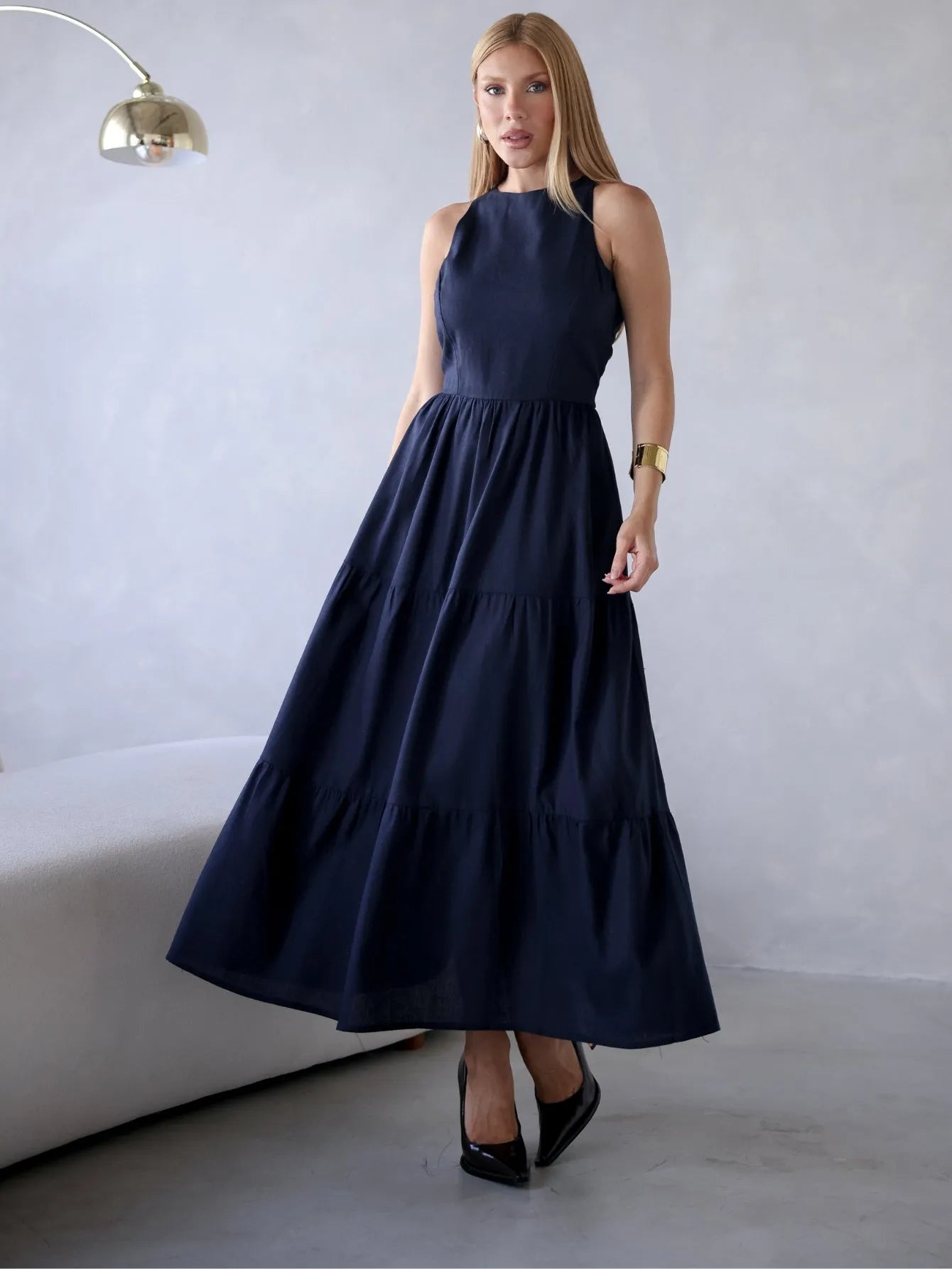 Vestido Longo Linho Sem Manga