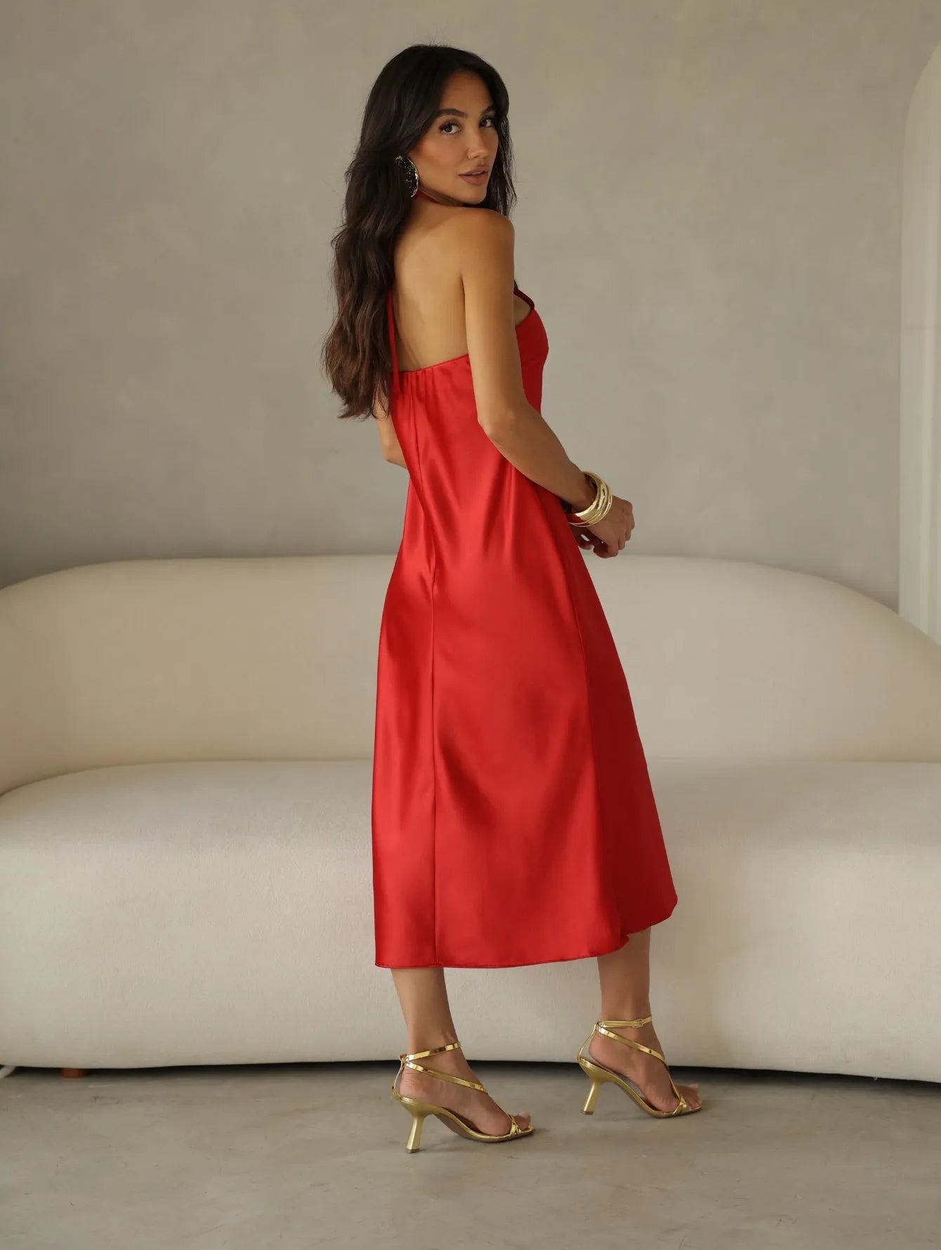 Vestido Midi Cetim Slip Dress