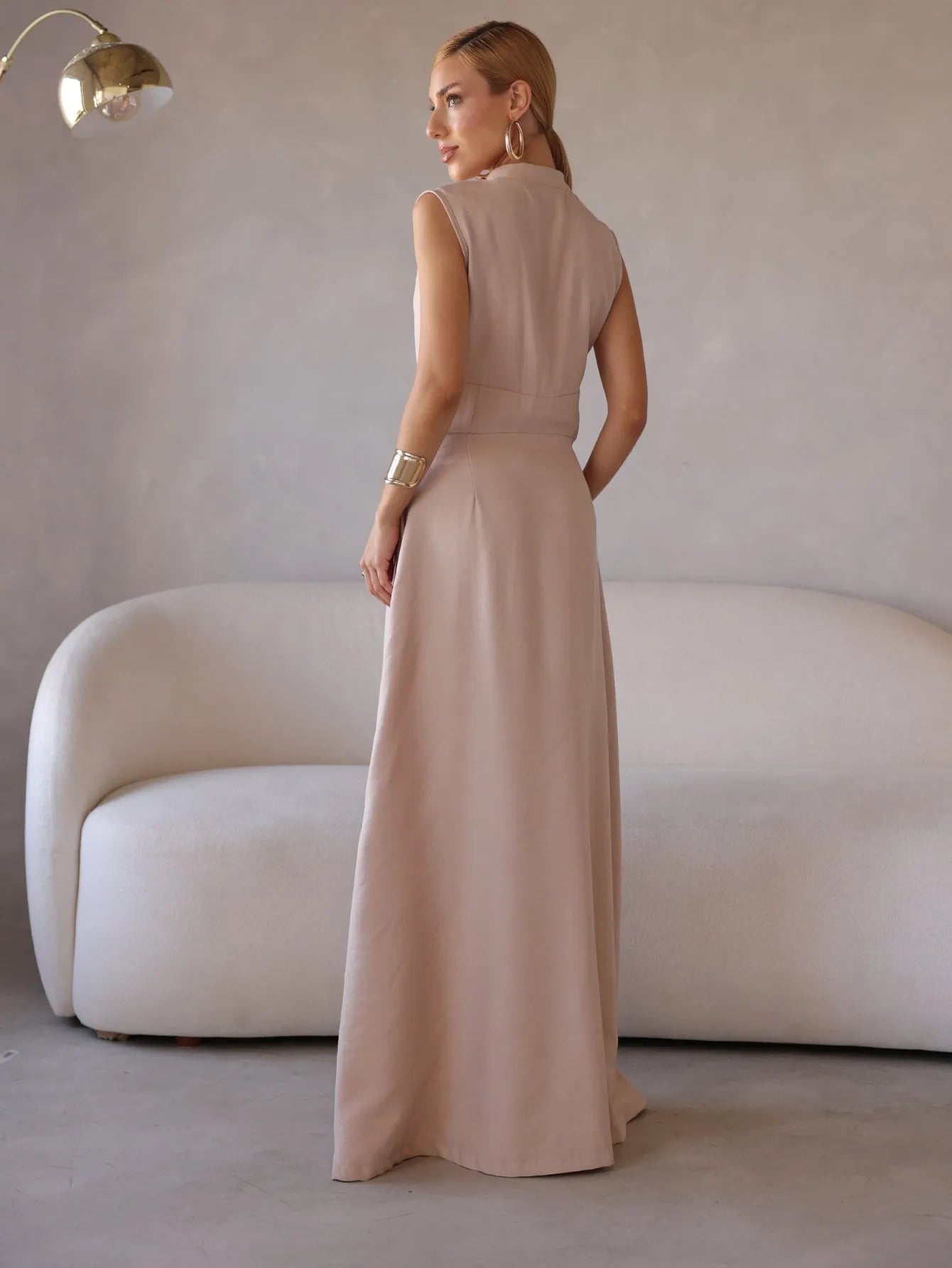 Vestido Longo Alfaiataria Zíper Frontal