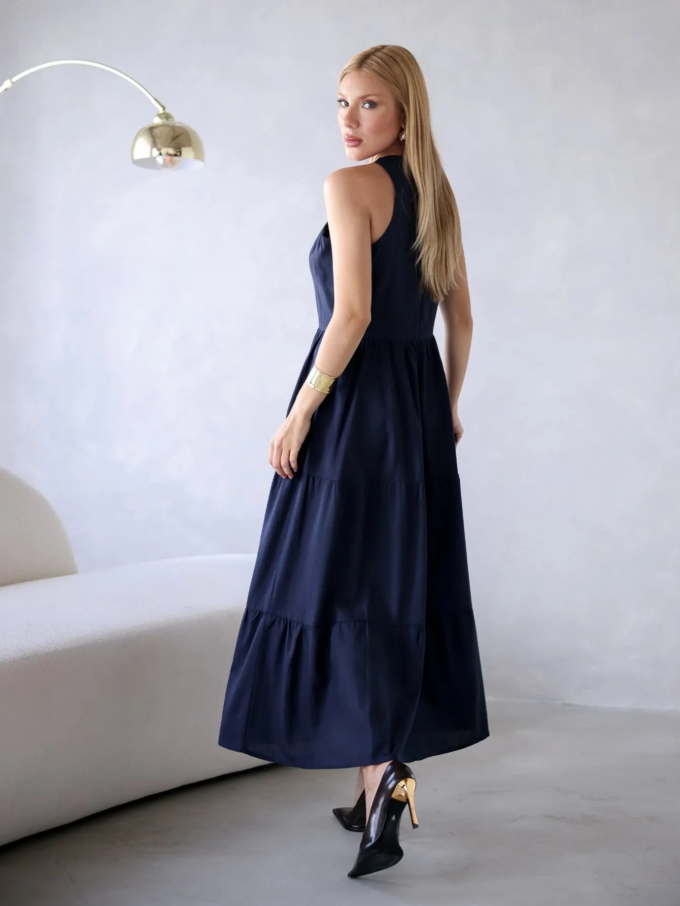 Vestido Longo Linho Sem Manga
