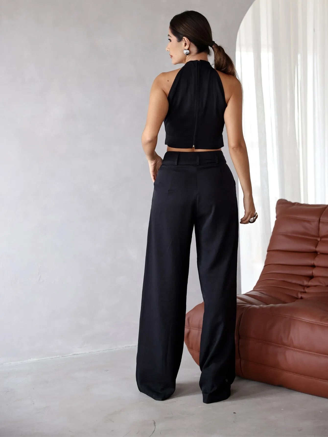 Conjunto Viscose Cropped Recorte Wide Leg
