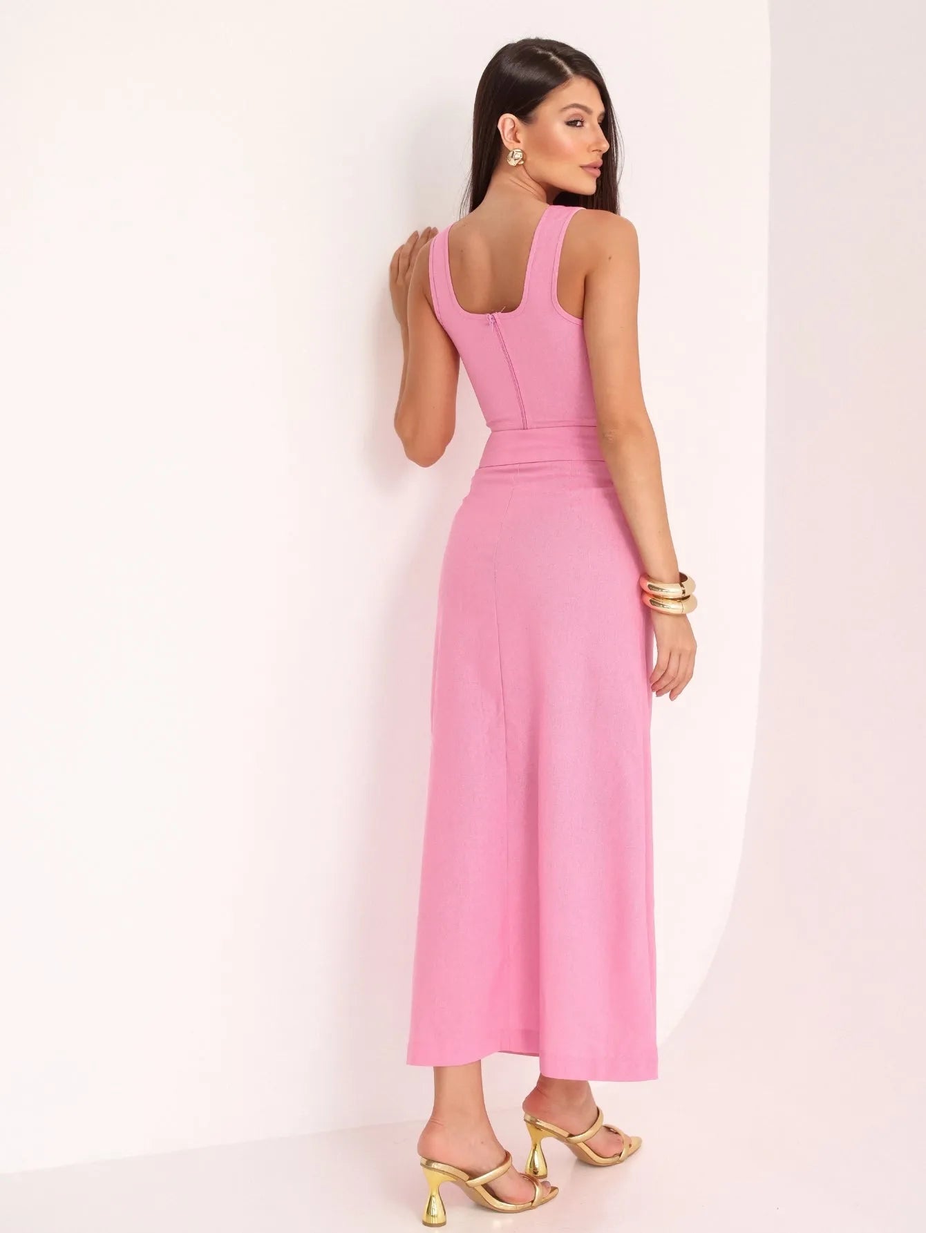 Conjunto Linho Cropped Saia Longa