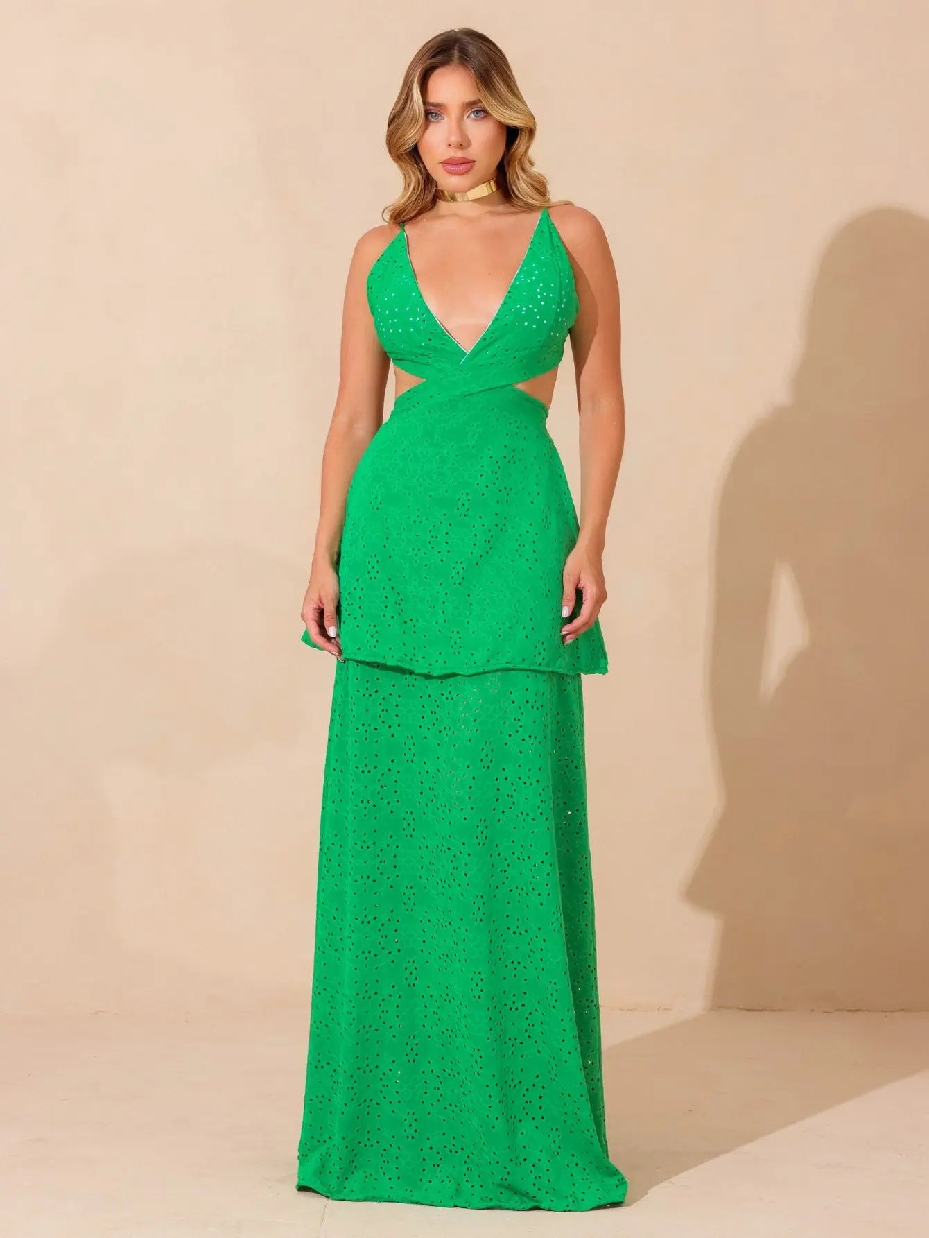 Vestido Longo Malha Laise Decote V