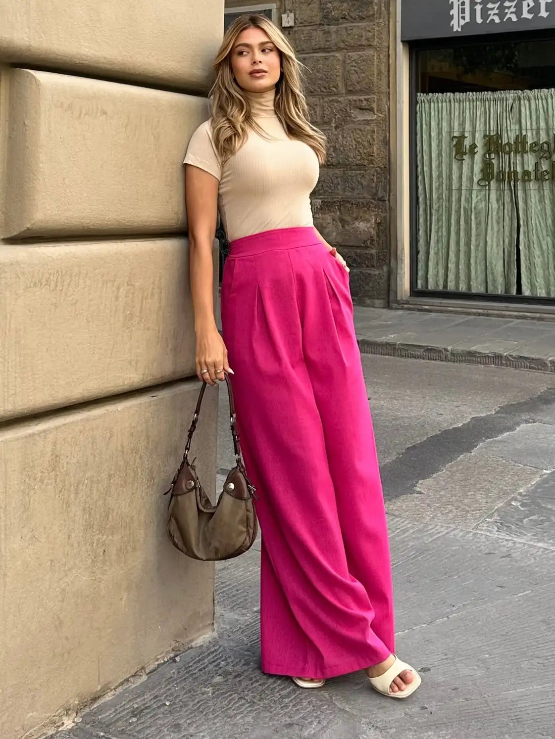 Calça Pantalona Linho Cintura Alta