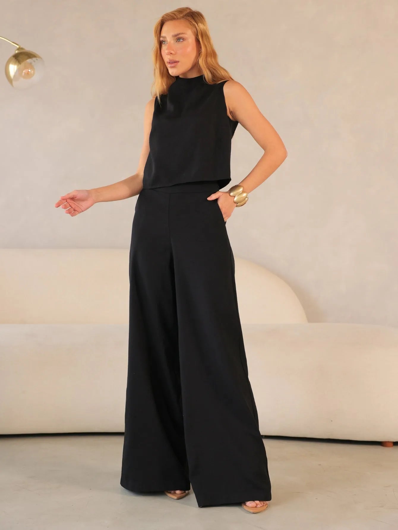Conjunto Alfaiataria Pantalona Cropped Regata