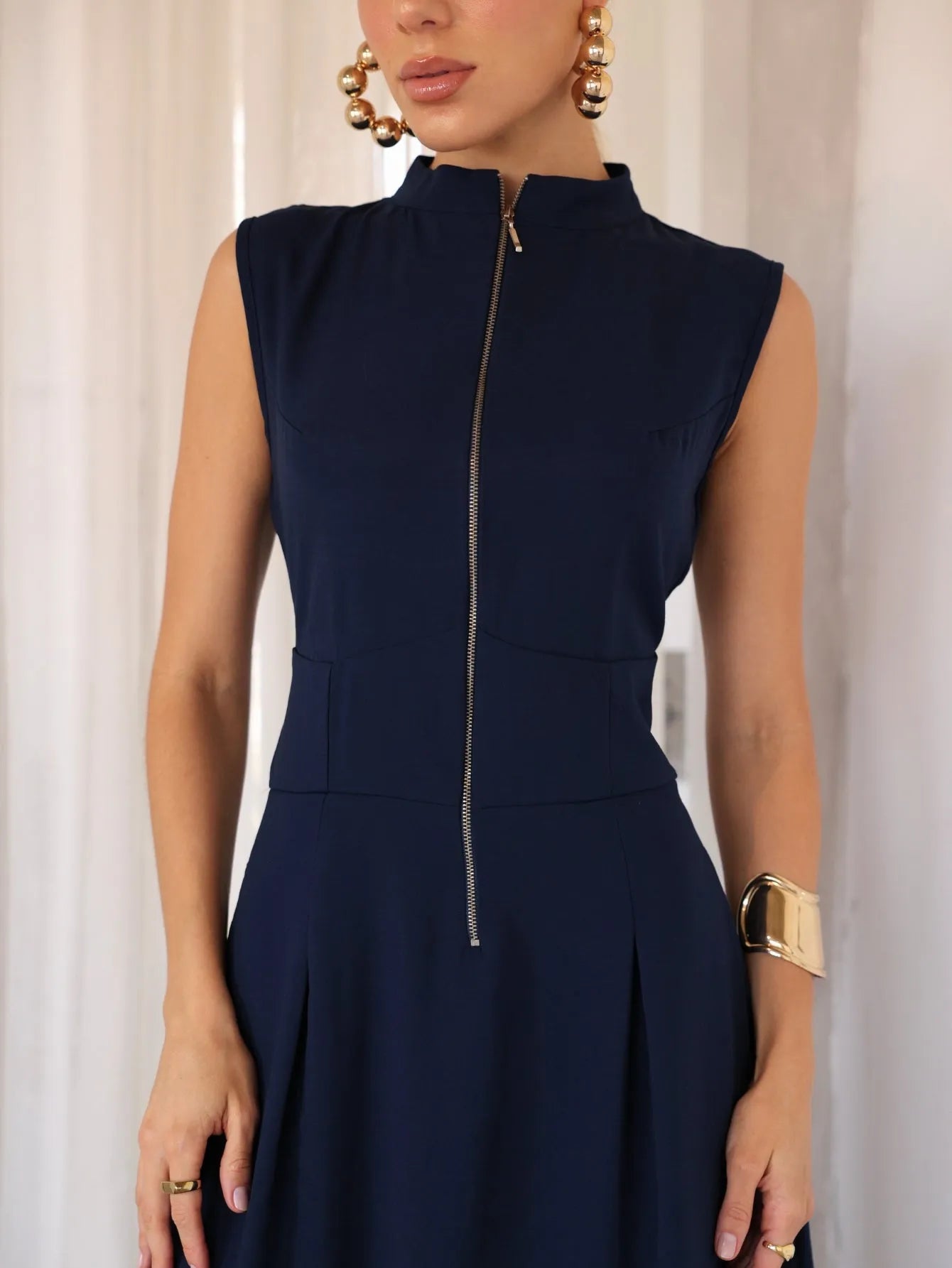 Vestido Longo Alfaiataria Zíper Frontal