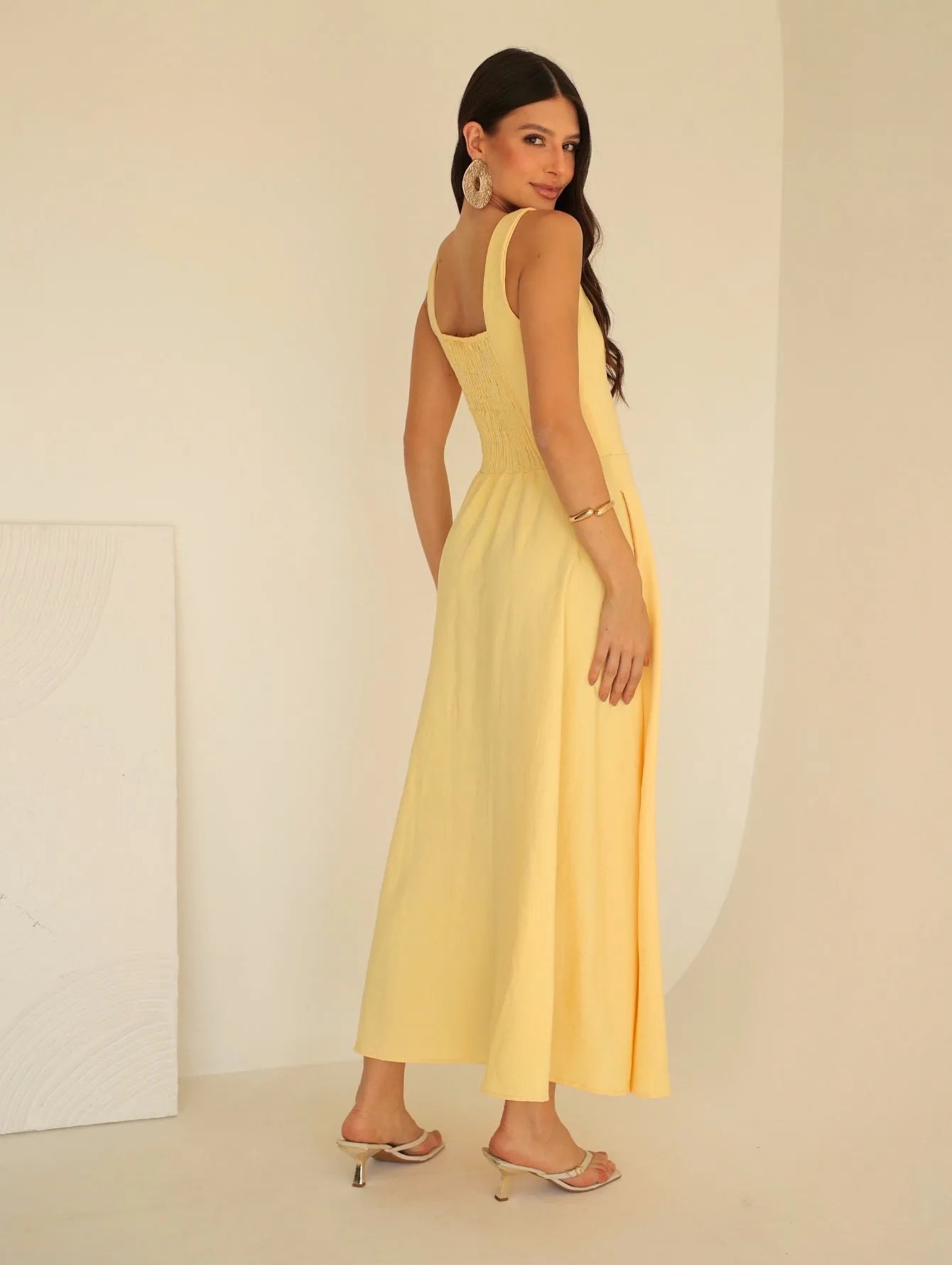 Vestido Longo Alfaiataria Decote Quadrado