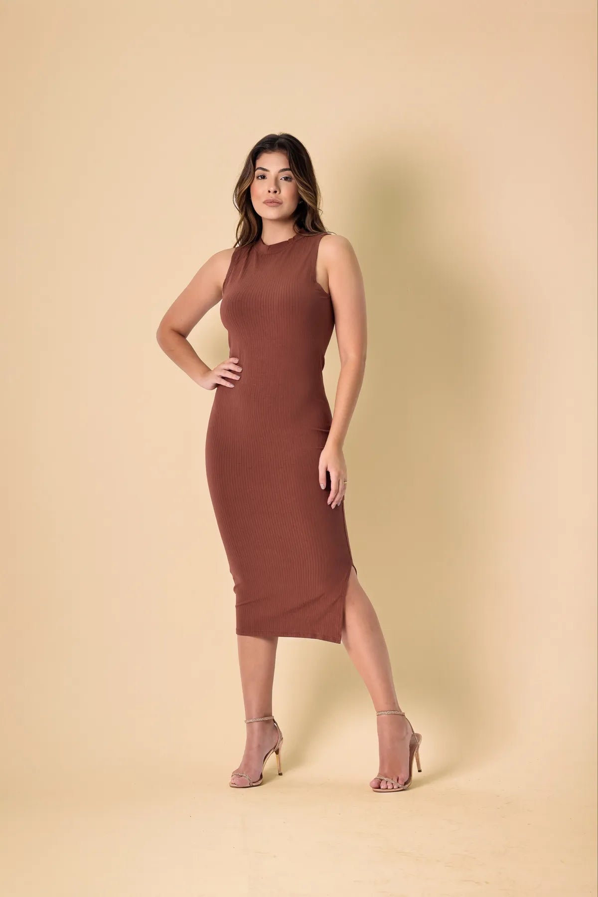 Vestido Midi Canelado Regata